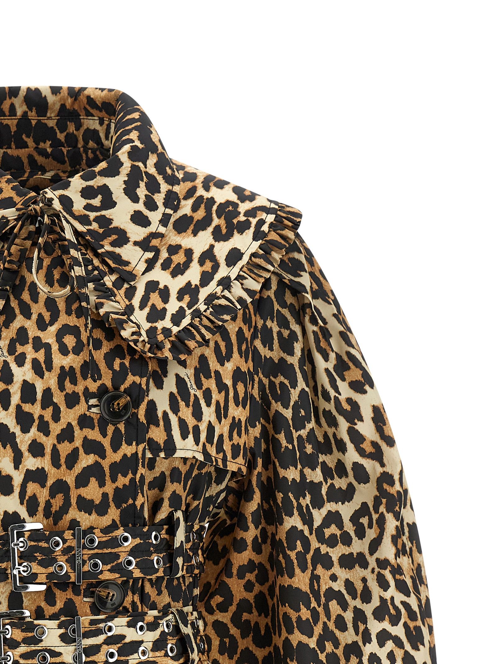 Ganni 'Leopard Duchesse Nylon Short' Trench Coat Size XS / US 0-2 / IT 36-38 - 4 Thumbnail
