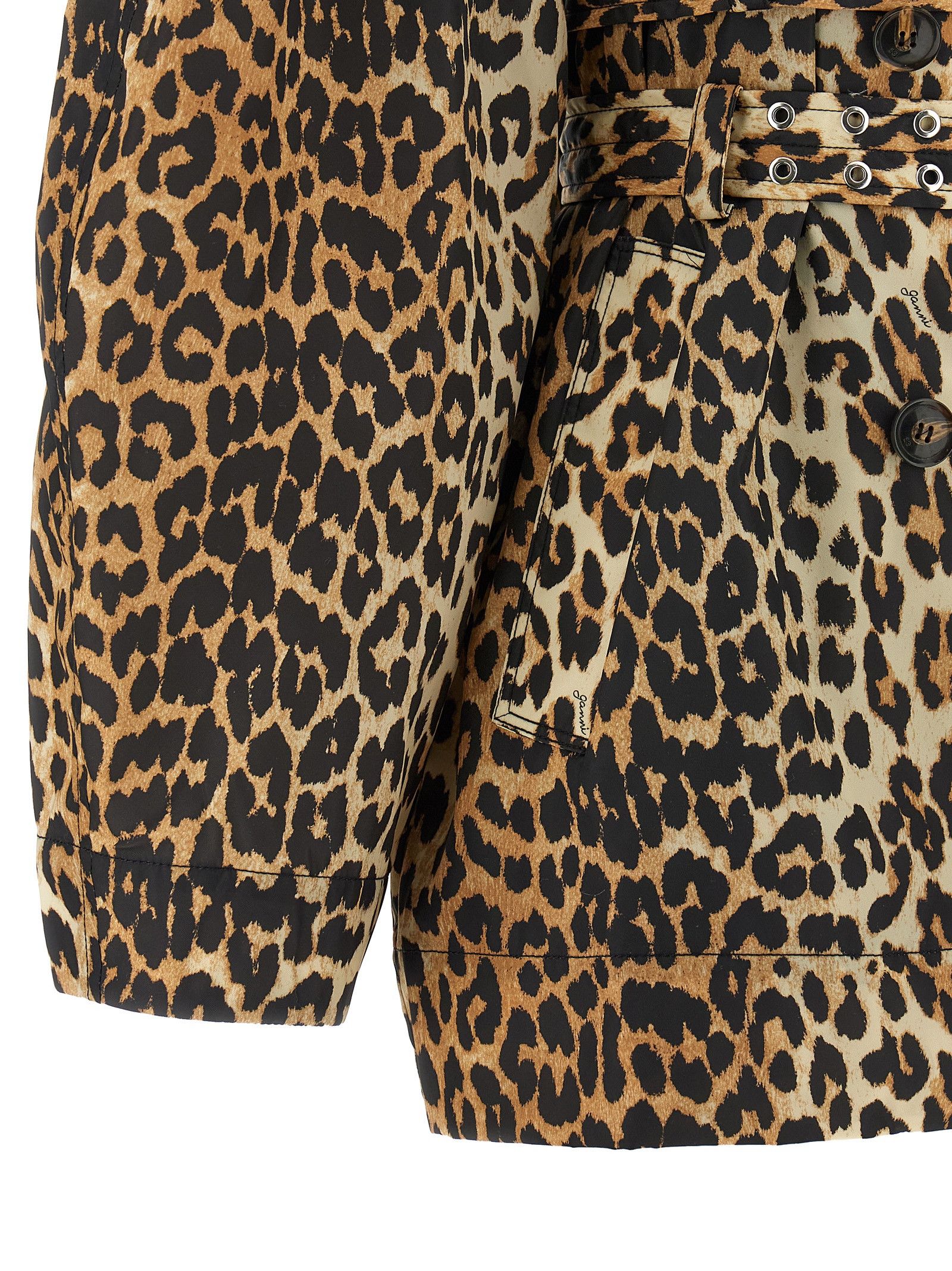 Ganni 'Leopard Duchesse Nylon Short' Trench Coat Size XS / US 0-2 / IT 36-38 - 5 Thumbnail