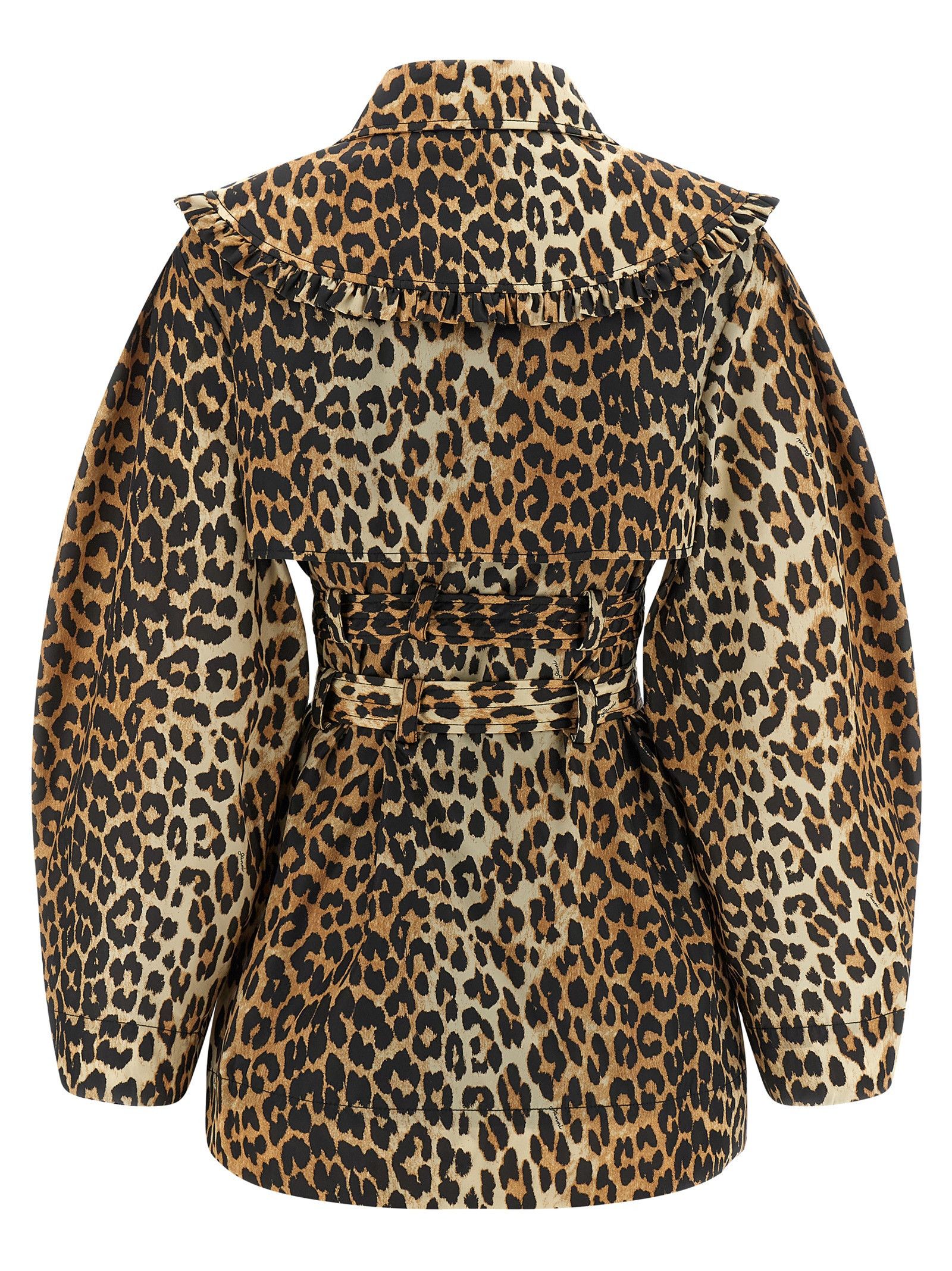 Ganni 'Leopard Duchesse Nylon Short' Trench Coat Size XS / US 0-2 / IT 36-38 - 3 Thumbnail
