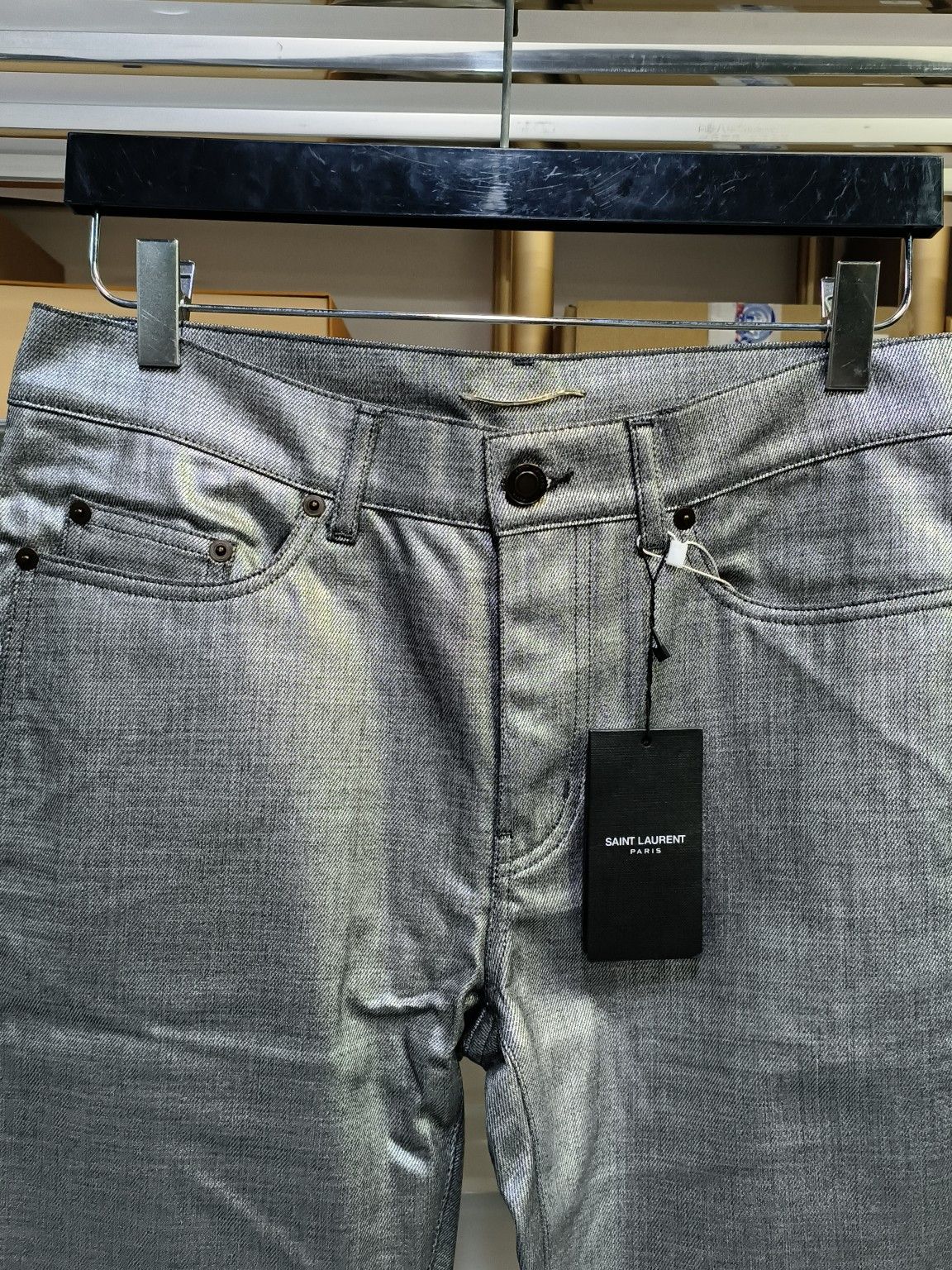 Saint Laurent Paris Saint Laurent Metallic Silver Jeans Size 30 Size US 30 / EU 46 - 6 Thumbnail