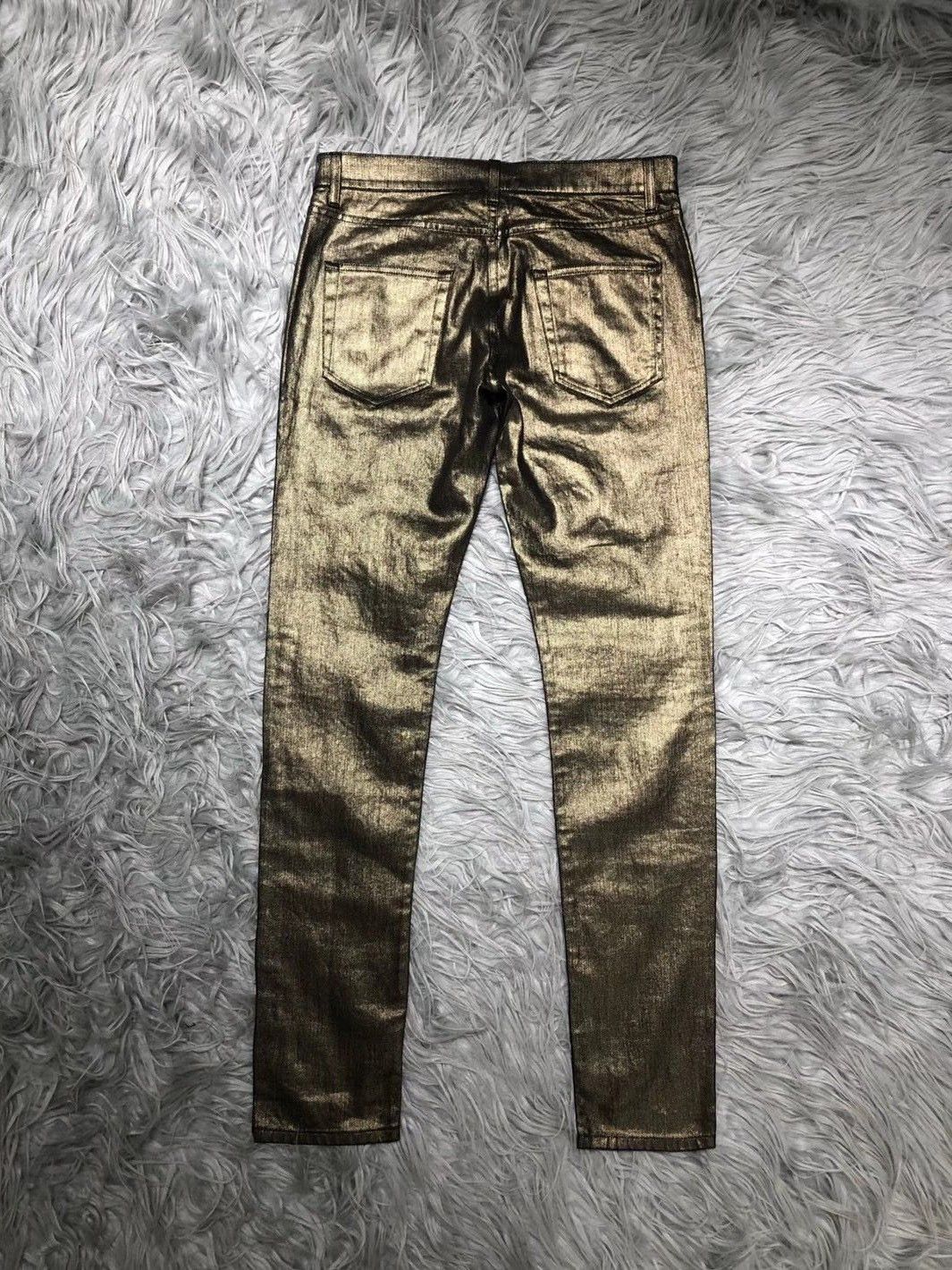 Saint Laurent Paris Saint Laurent Gold Metallic Denim Jeans Size 33 Size US 33 - 2 Thumbnail
