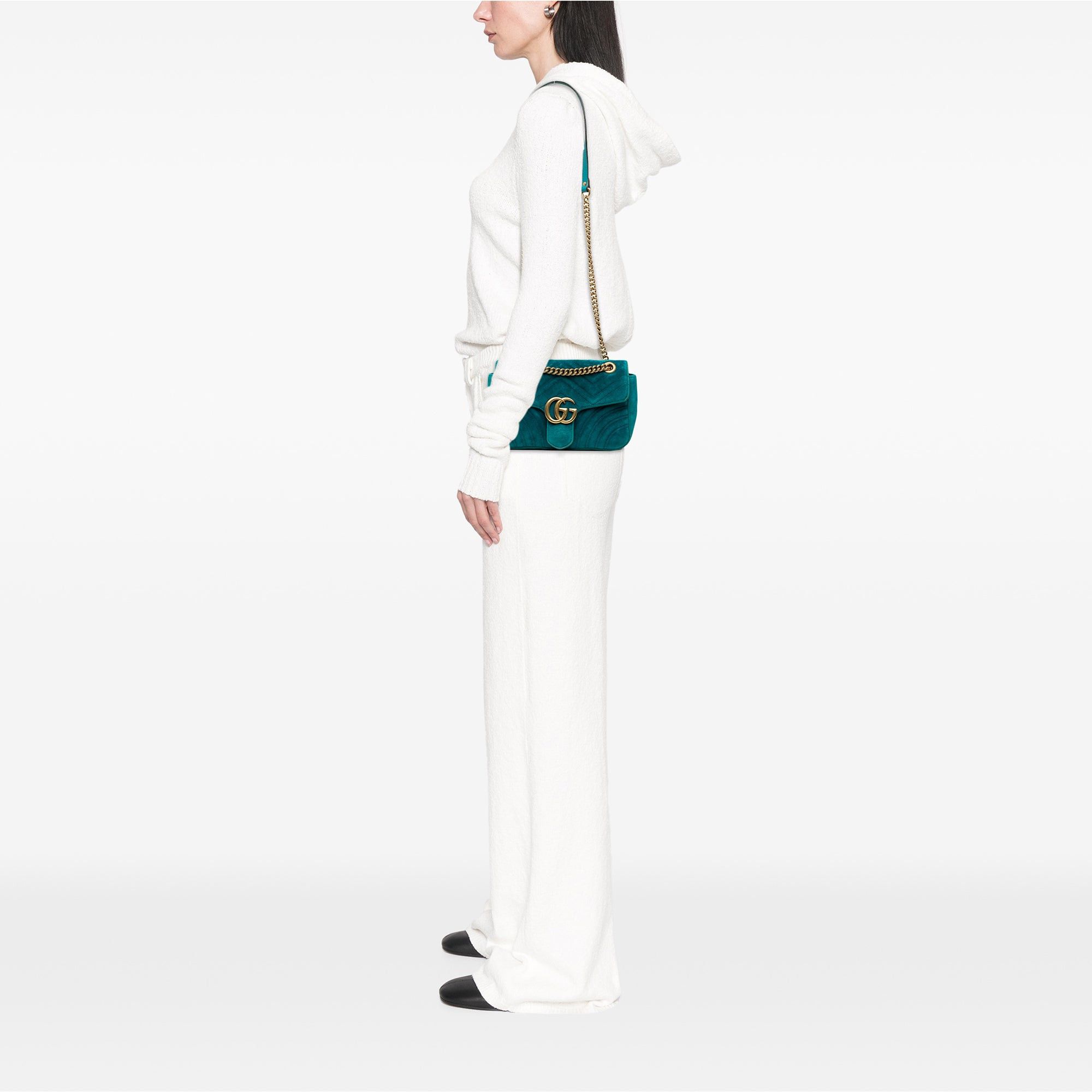 Gucci Medium GG Marmont Matelasse Velvet Shoulder Bag Size ONE SIZE - 9 Thumbnail