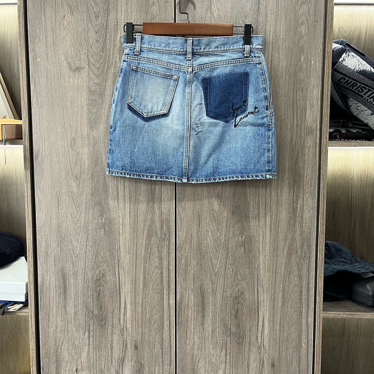 Saint Laurent Paris Saint Laurent Logo Embroidery Denim Mini Skirt Size 27 Size 27" / US 4 / IT 40 - 2 Thumbnail