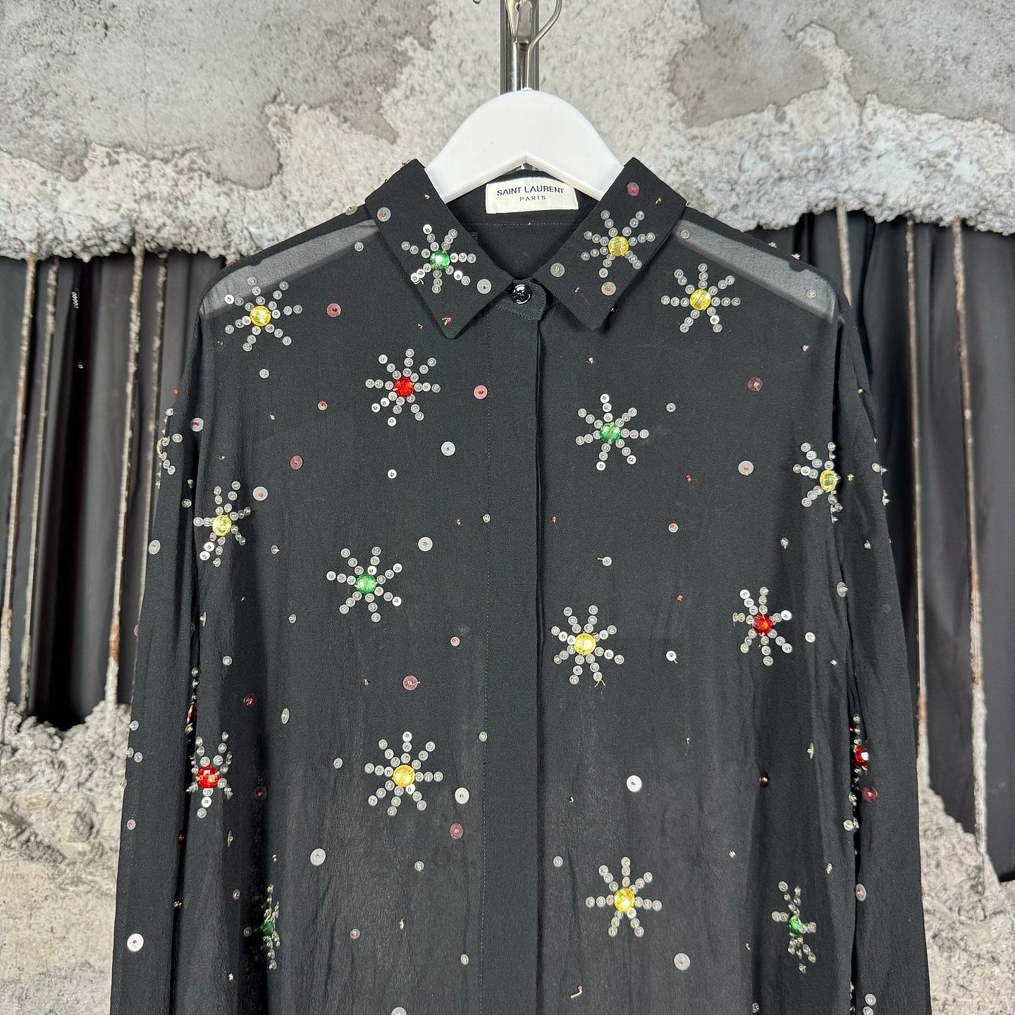 Saint Laurent Paris Saint Laurent Sequin Floral Button Up Shirt F40 Size M / US 6-8 / IT 42-44 - 7 Thumbnail