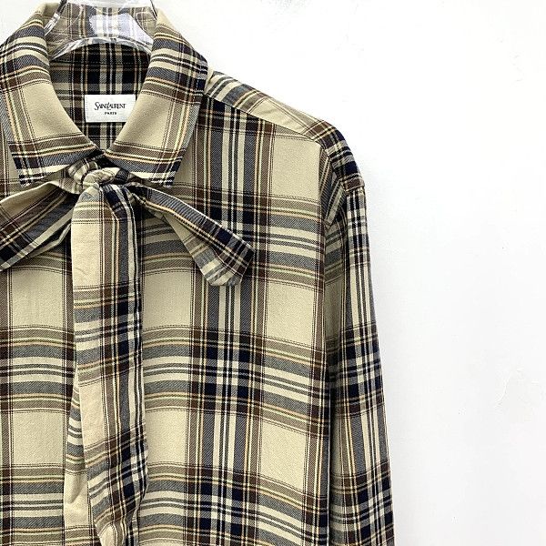 Saint Laurent Paris Saint Laurent Plaid Tie Neck Shirt M Size M / US 6-8 / IT 42-44 - 5 Thumbnail