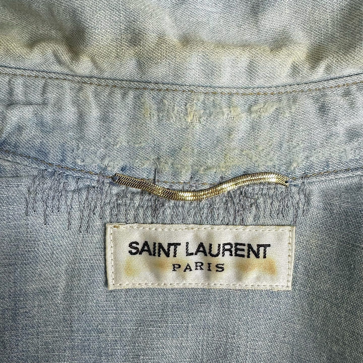 Saint Laurent Paris SAINT LAURENT Distressed Denim Shirt XS Size US XS / EU 42 / 0 - 3 Thumbnail