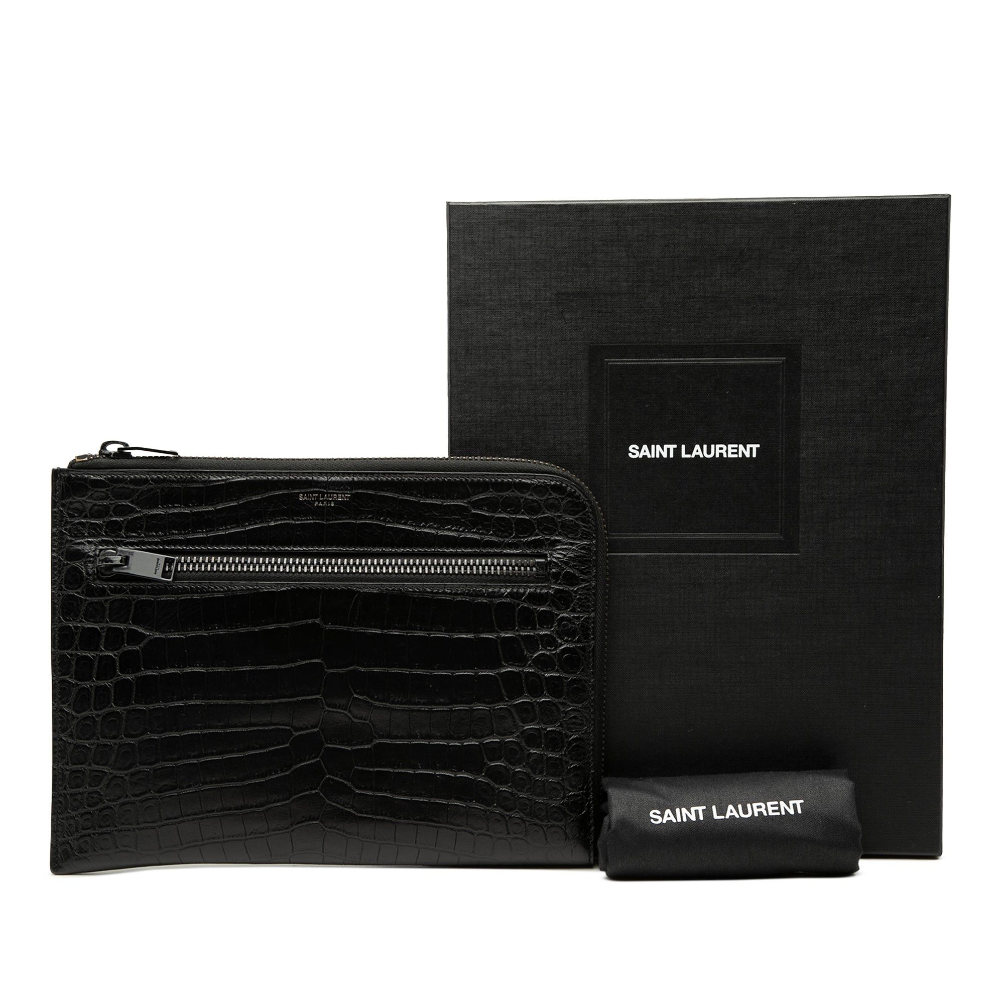 Saint Laurent Paris Croc Embossed Leather Clutch Size ONE SIZE - 8 Thumbnail