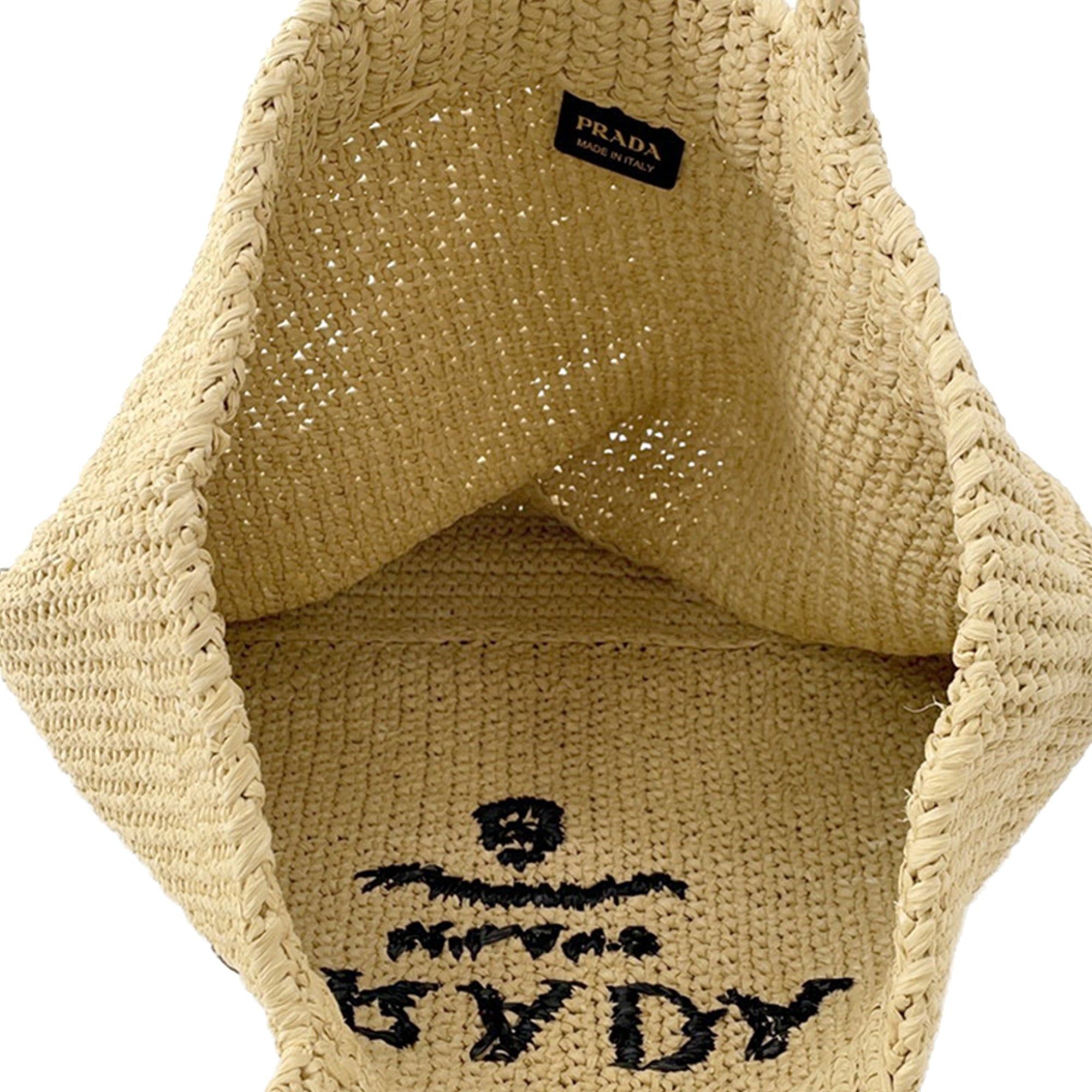 Prada Large Raffia Effect Crochet Embroidered Logo Tote Size ONE SIZE - 4 Thumbnail