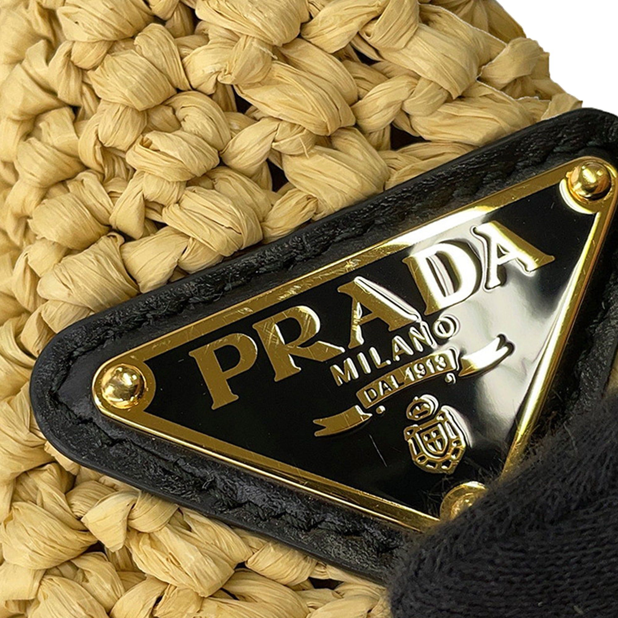 Prada Large Raffia Effect Crochet Embroidered Logo Tote Size ONE SIZE - 6 Thumbnail