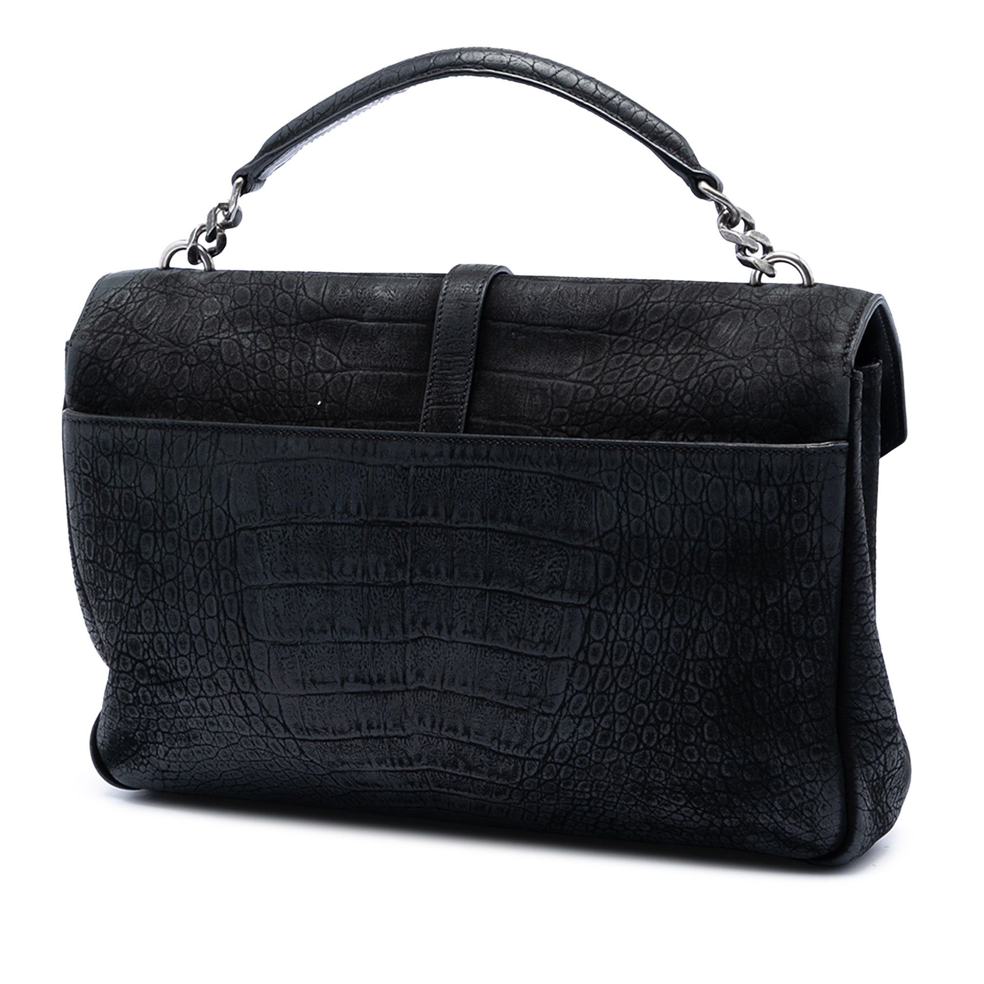 Saint Laurent Paris Large Croc Embossed Nubuck Monogram College Satchel Size ONE SIZE - 2 Thumbnail