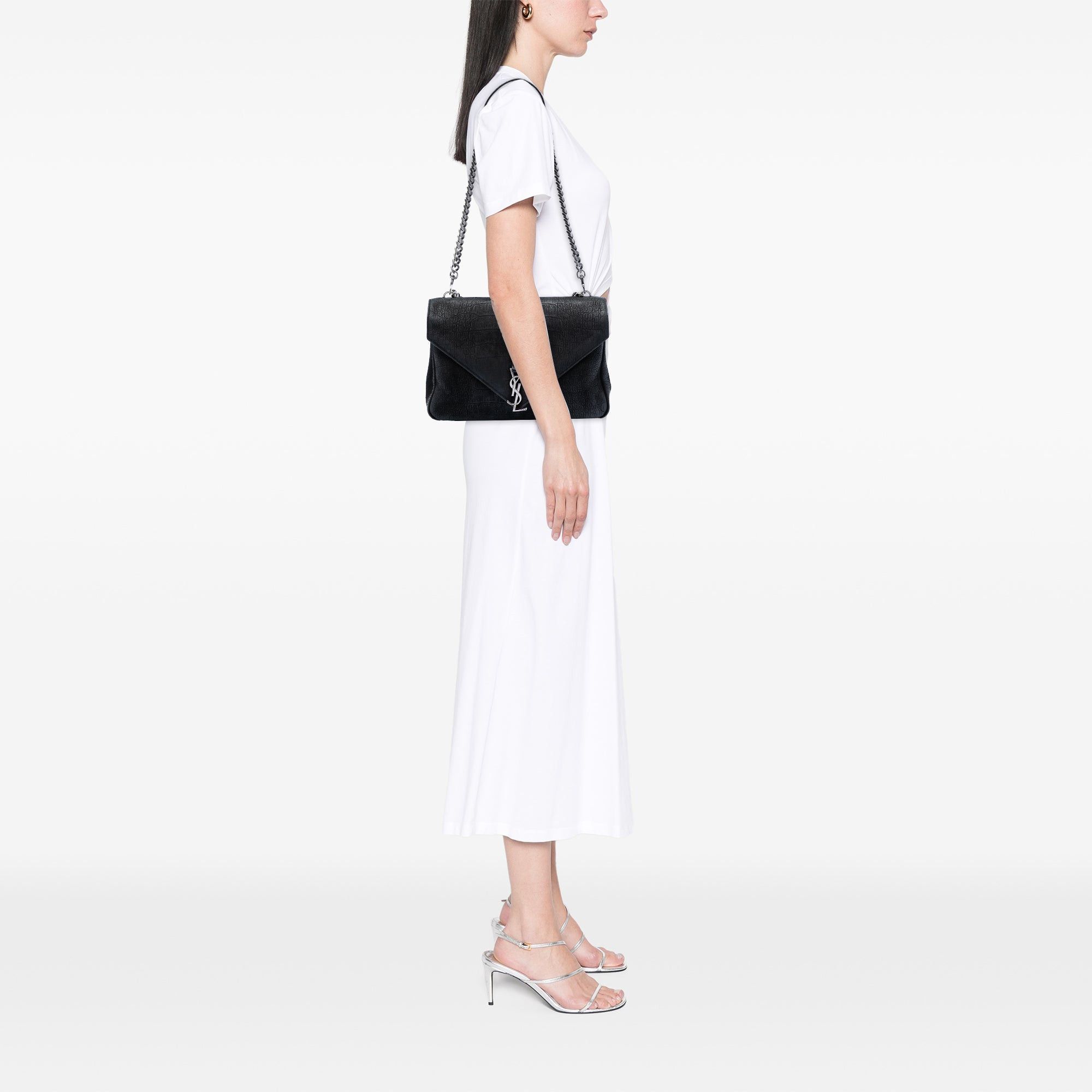 Saint Laurent Paris Large Croc Embossed Nubuck Monogram College Satchel Size ONE SIZE - 6 Thumbnail