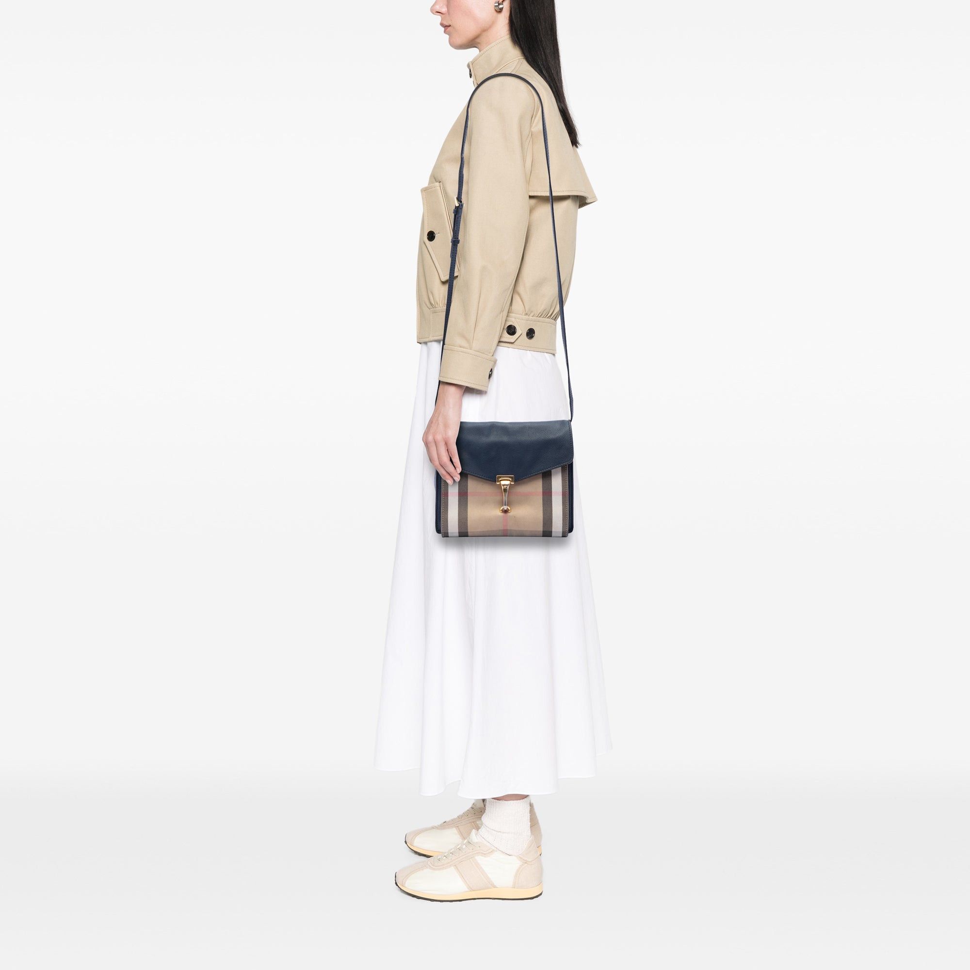 Burberry Small Leather and House Check Canvas Derby Macken Crossbody Size ONE SIZE - 6 Thumbnail