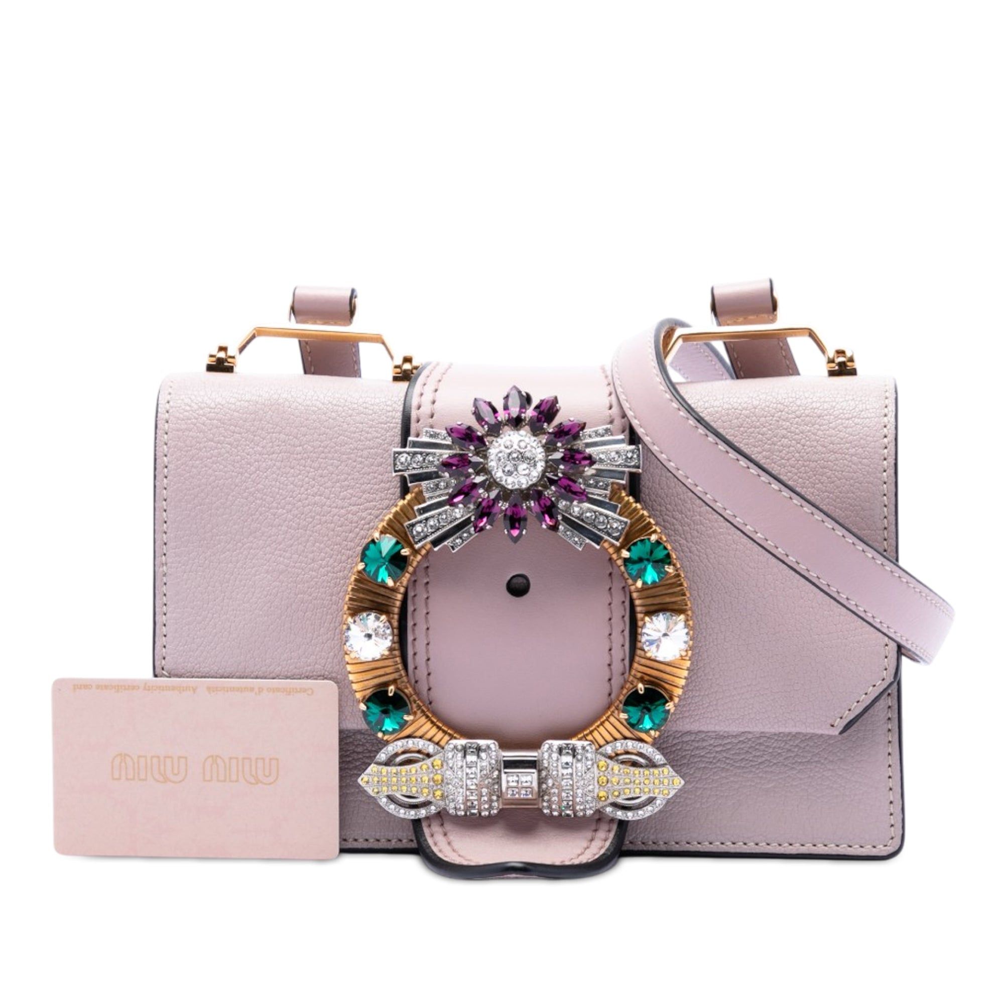 Miu Miu Goatskin Madras Soft Calf Crystal Embellished Crossbody Size ONE SIZE - 7 Thumbnail