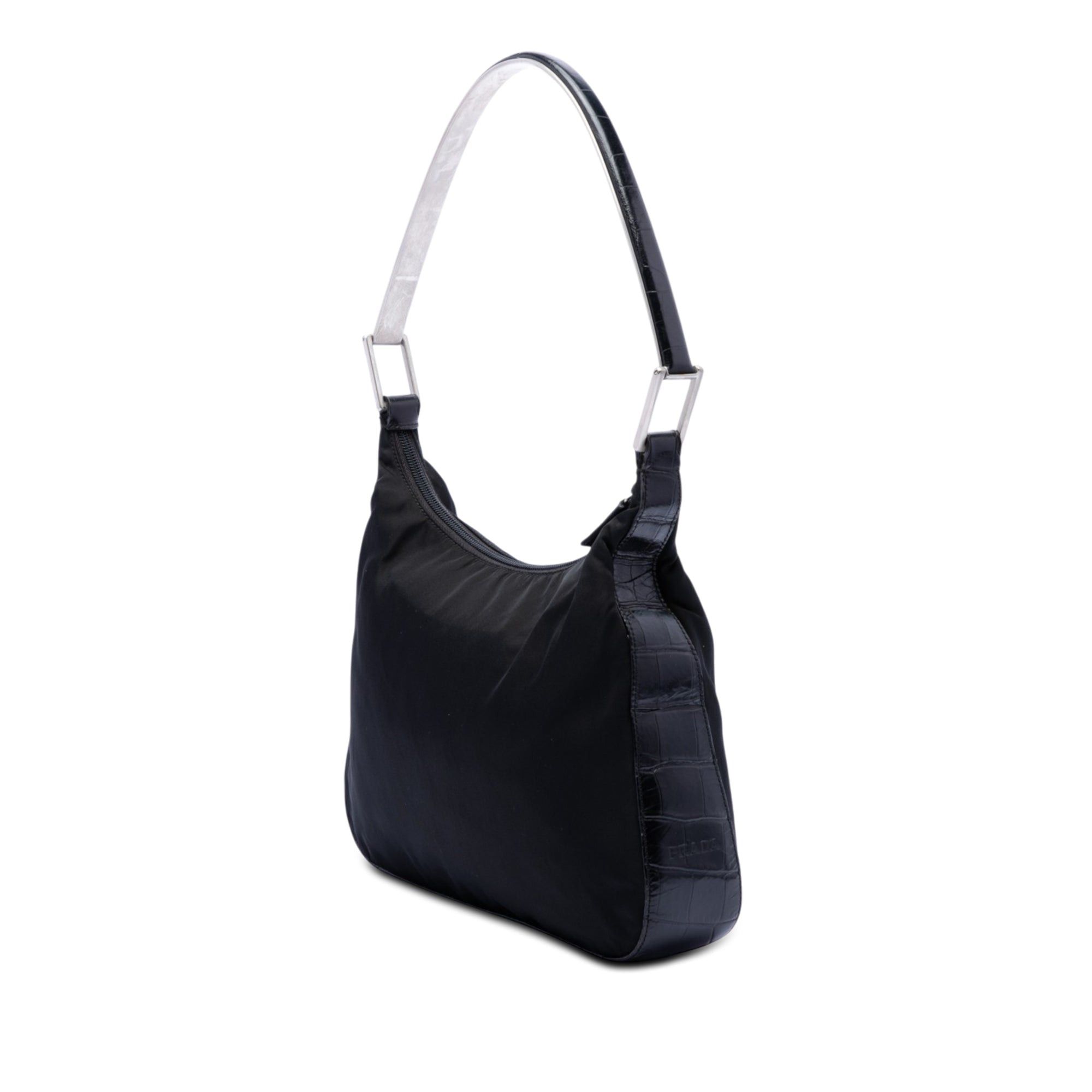 Prada Croc Embossed Leather Trimmed Tessuto Shoulder Bag Size ONE SIZE - 2 Thumbnail