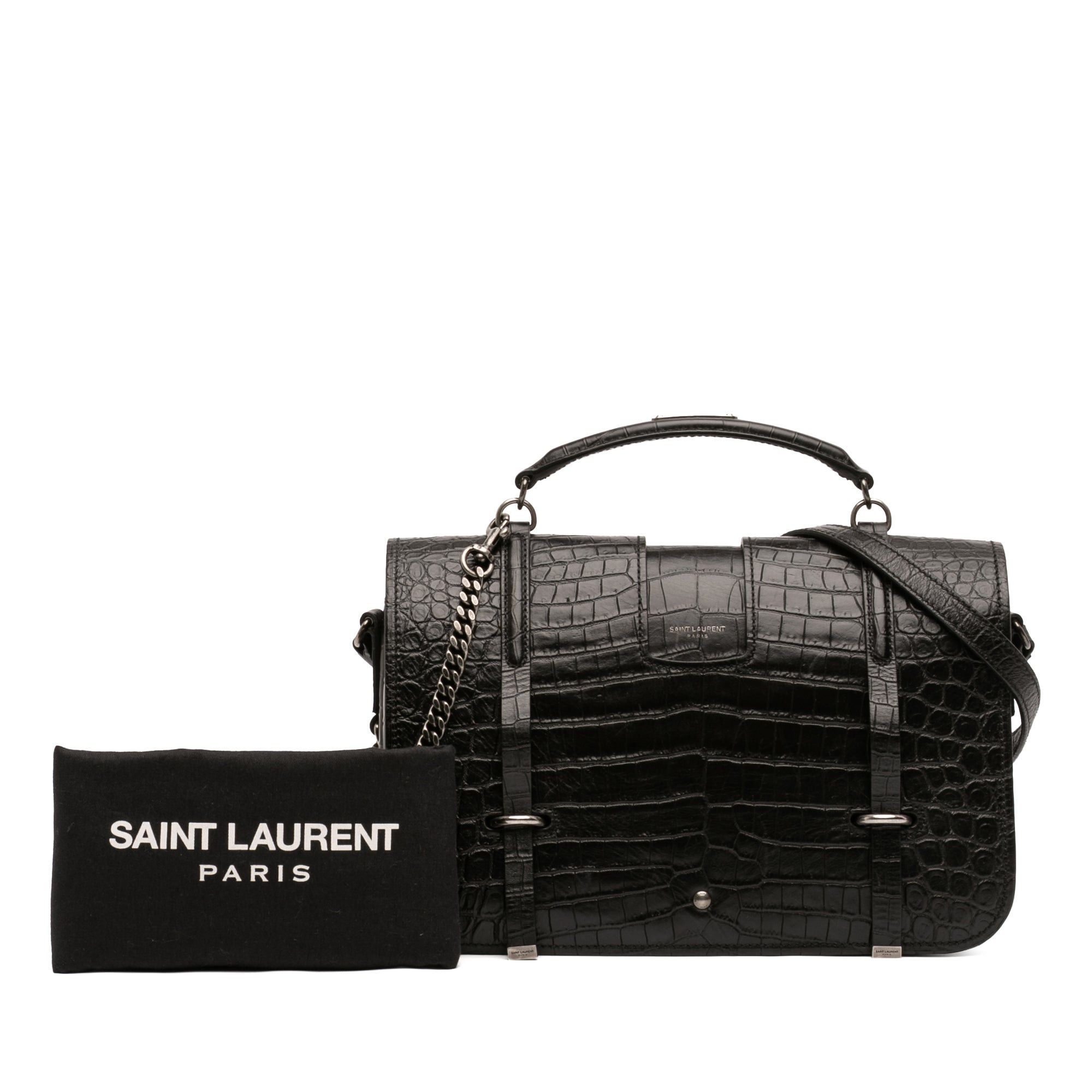 Saint Laurent Paris Large Croc Embossed Leather Charlotte Flap Satchel Size ONE SIZE - 7 Thumbnail