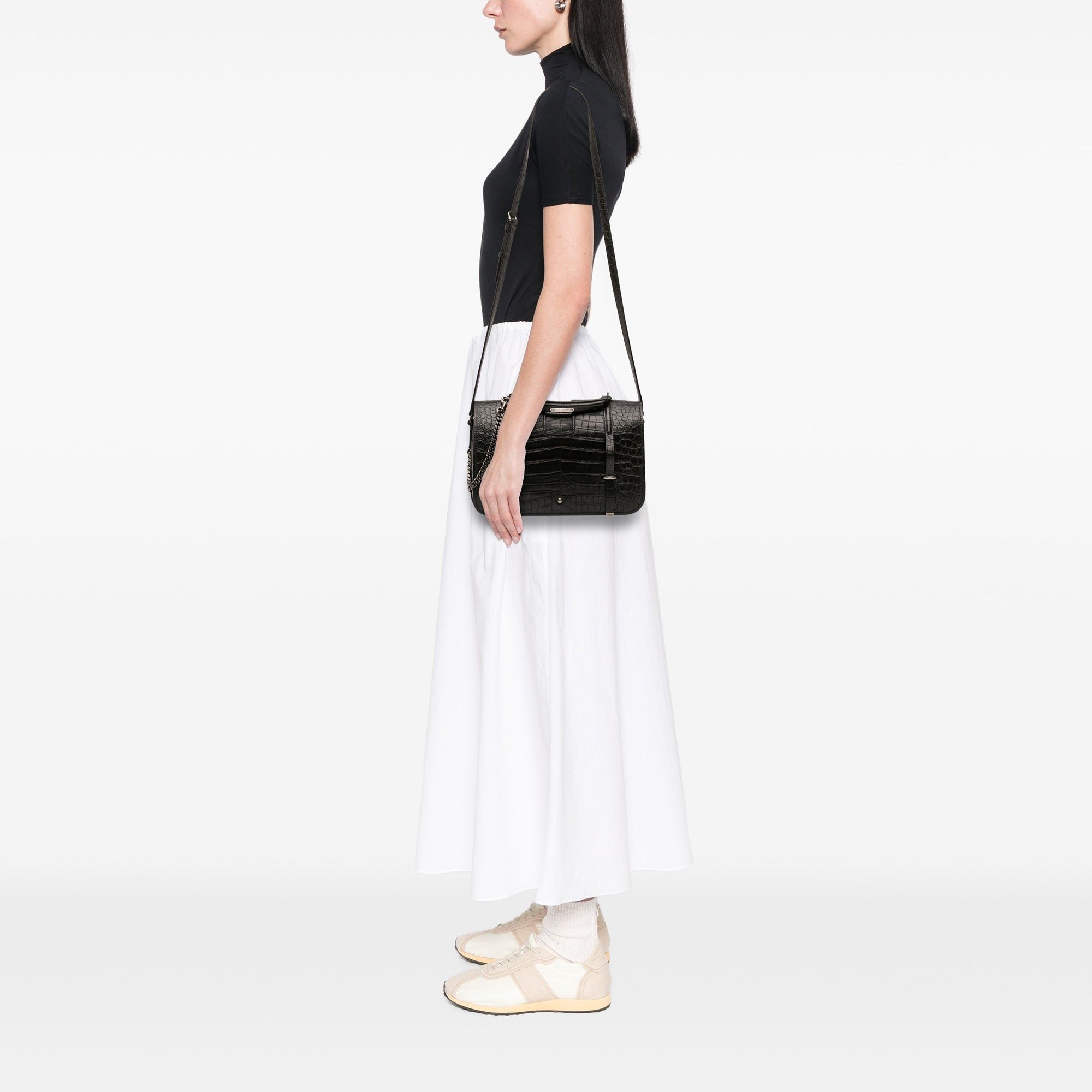 Saint Laurent Paris Large Croc Embossed Leather Charlotte Flap Satchel Size ONE SIZE - 6 Thumbnail