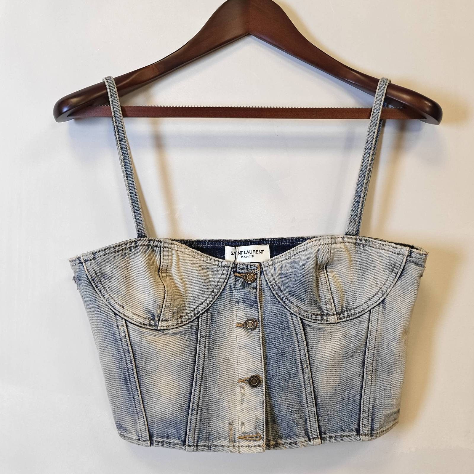 Saint Laurent Paris Saint Laurent Light Blue Denim Crop Top Size 40 Size M / US 6-8 / IT 42-44 - 6 Thumbnail