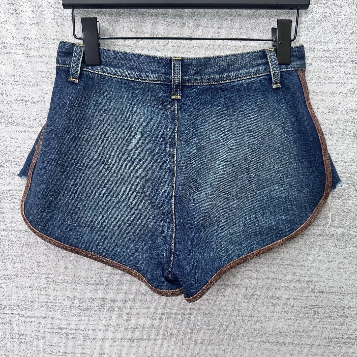 Saint Laurent Paris Saint Laurent Leather Trim Denim Shorts Size 24 Size 24" / US 00 / IT 34 - 2 Thumbnail