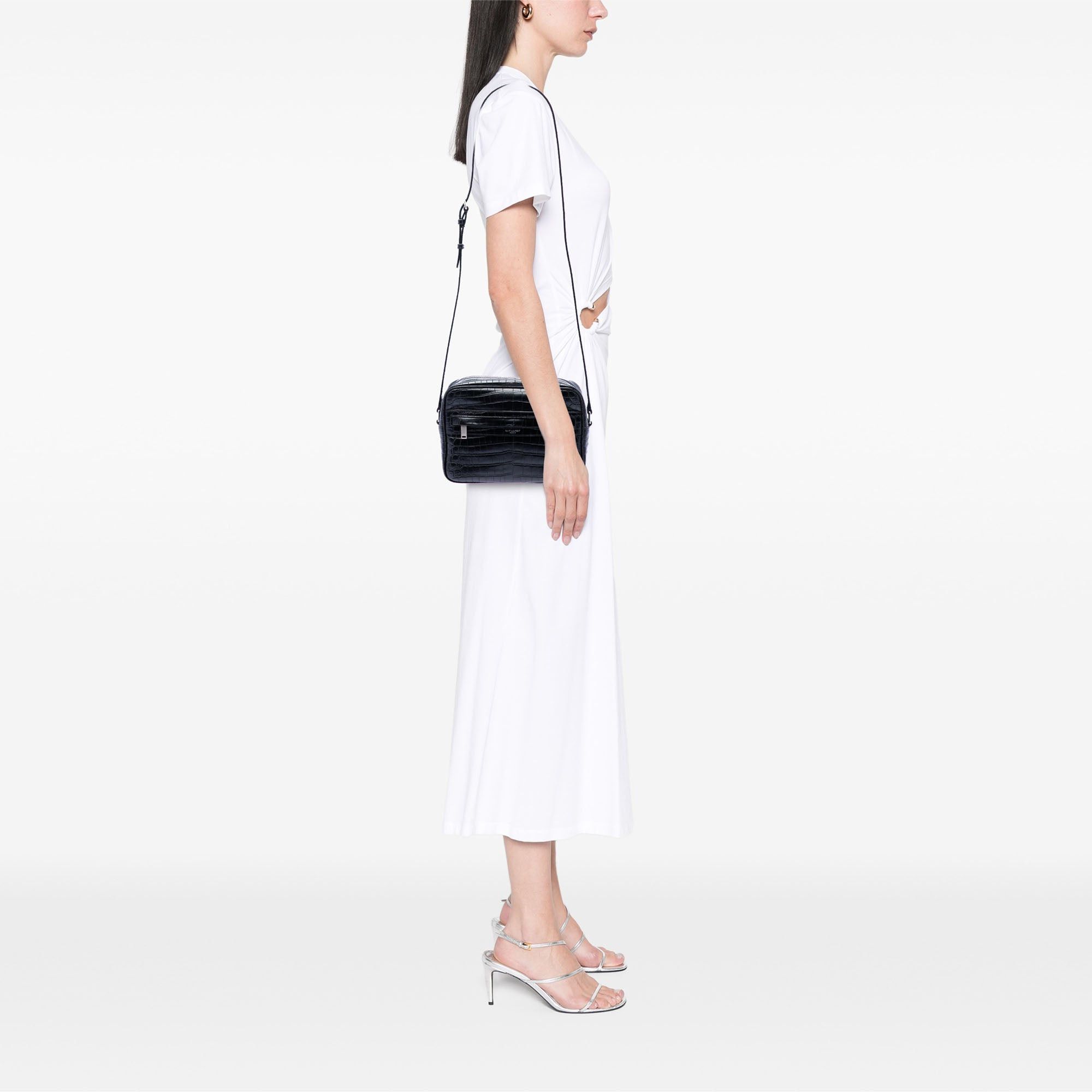 Saint Laurent Paris Crocodile Embossed Leather Camp Camera Bag Size ONE SIZE - 6 Thumbnail