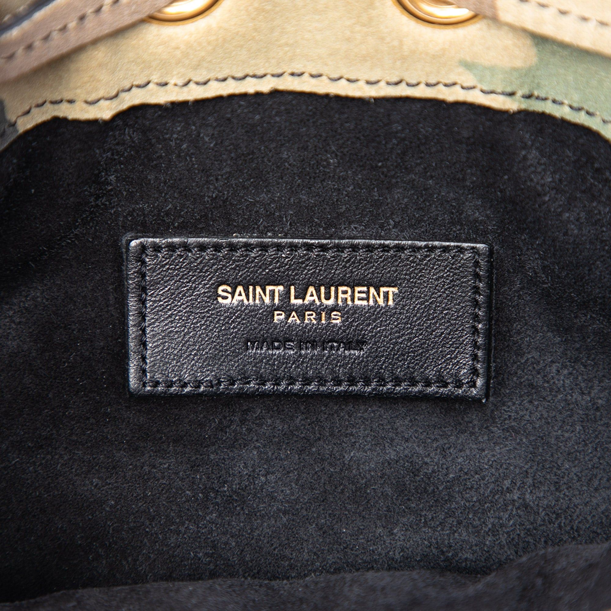 Saint Laurent Paris Small Camouflage Print Suede Emmanuelle Fringe Bucket Bag Size ONE SIZE - 5 Thumbnail