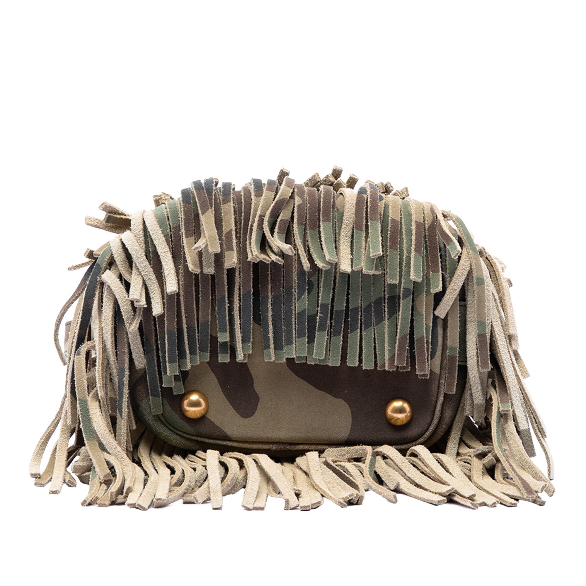 Saint Laurent Paris Small Camouflage Print Suede Emmanuelle Fringe Bucket Bag Size ONE SIZE - 3 Thumbnail