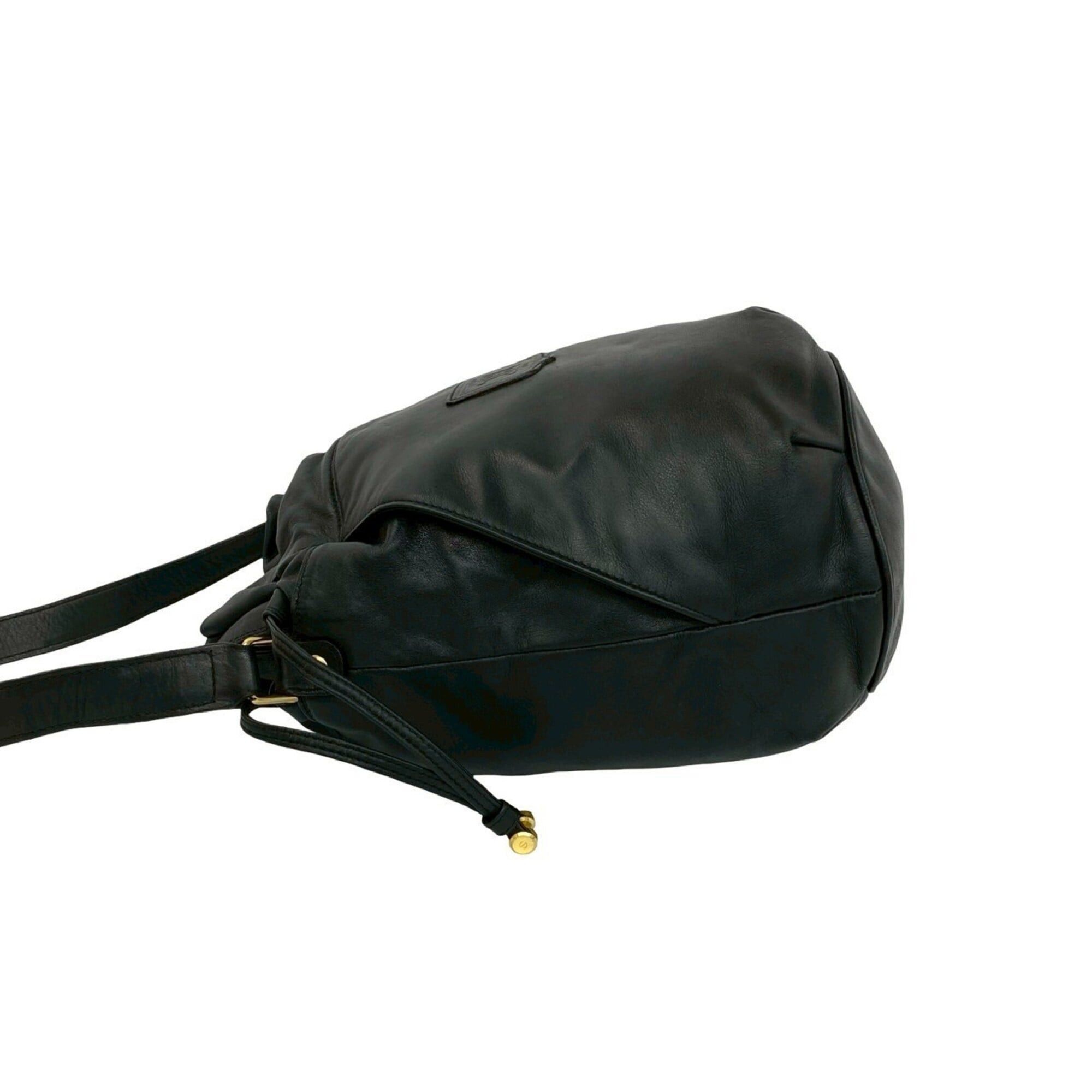 Celine CELINE Vintage Triomphe Logo Leather Drawstring Semi-One Shoulder Bag Tote Black 34001 Size ONE SIZE - 5 Thumbnail