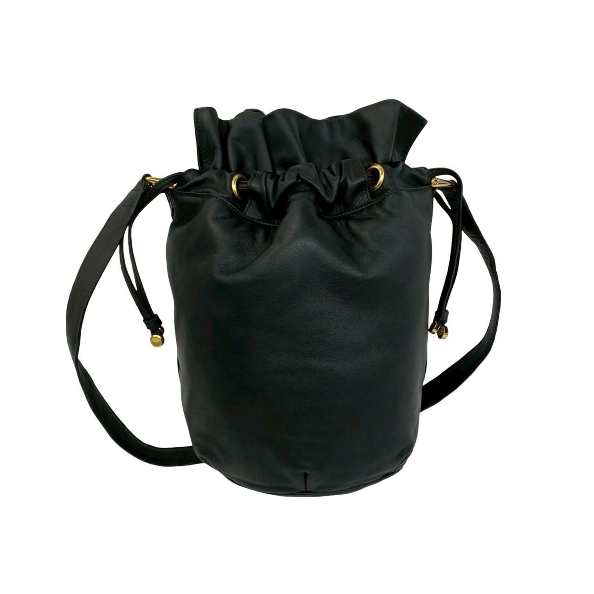 Celine CELINE Vintage Triomphe Logo Leather Drawstring Semi-One Shoulder Bag Tote Black 34001 Size ONE SIZE - 3 Thumbnail