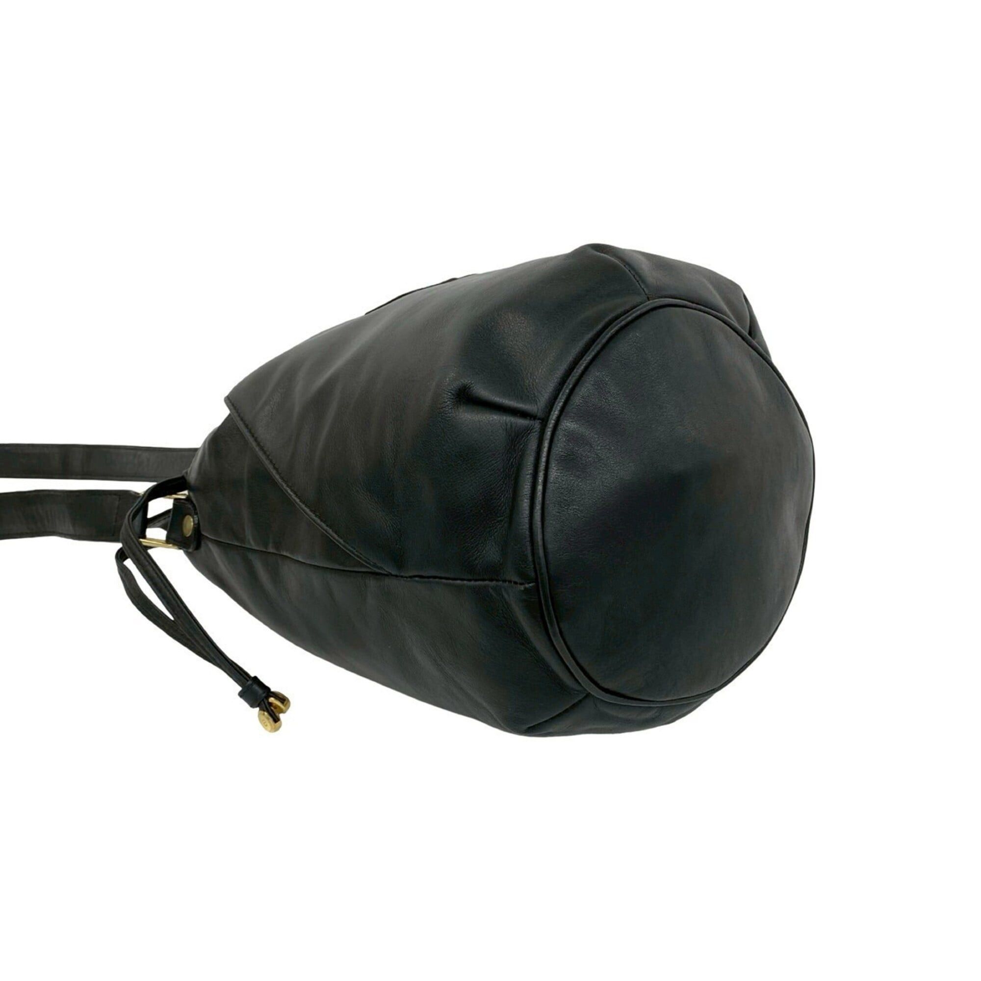 Celine CELINE Vintage Triomphe Logo Leather Drawstring Semi-One Shoulder Bag Tote Black 34001 Size ONE SIZE - 7 Thumbnail