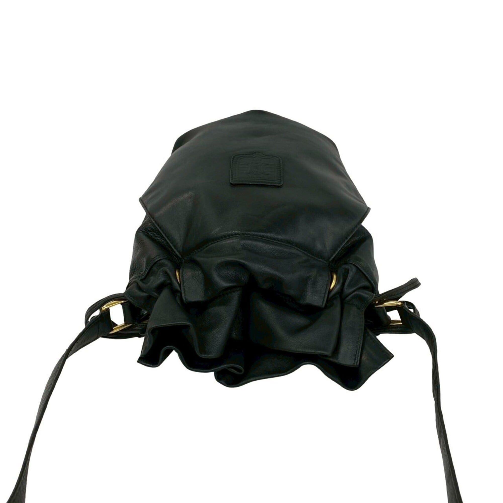 Celine CELINE Vintage Triomphe Logo Leather Drawstring Semi-One Shoulder Bag Tote Black 34001 Size ONE SIZE - 4 Thumbnail