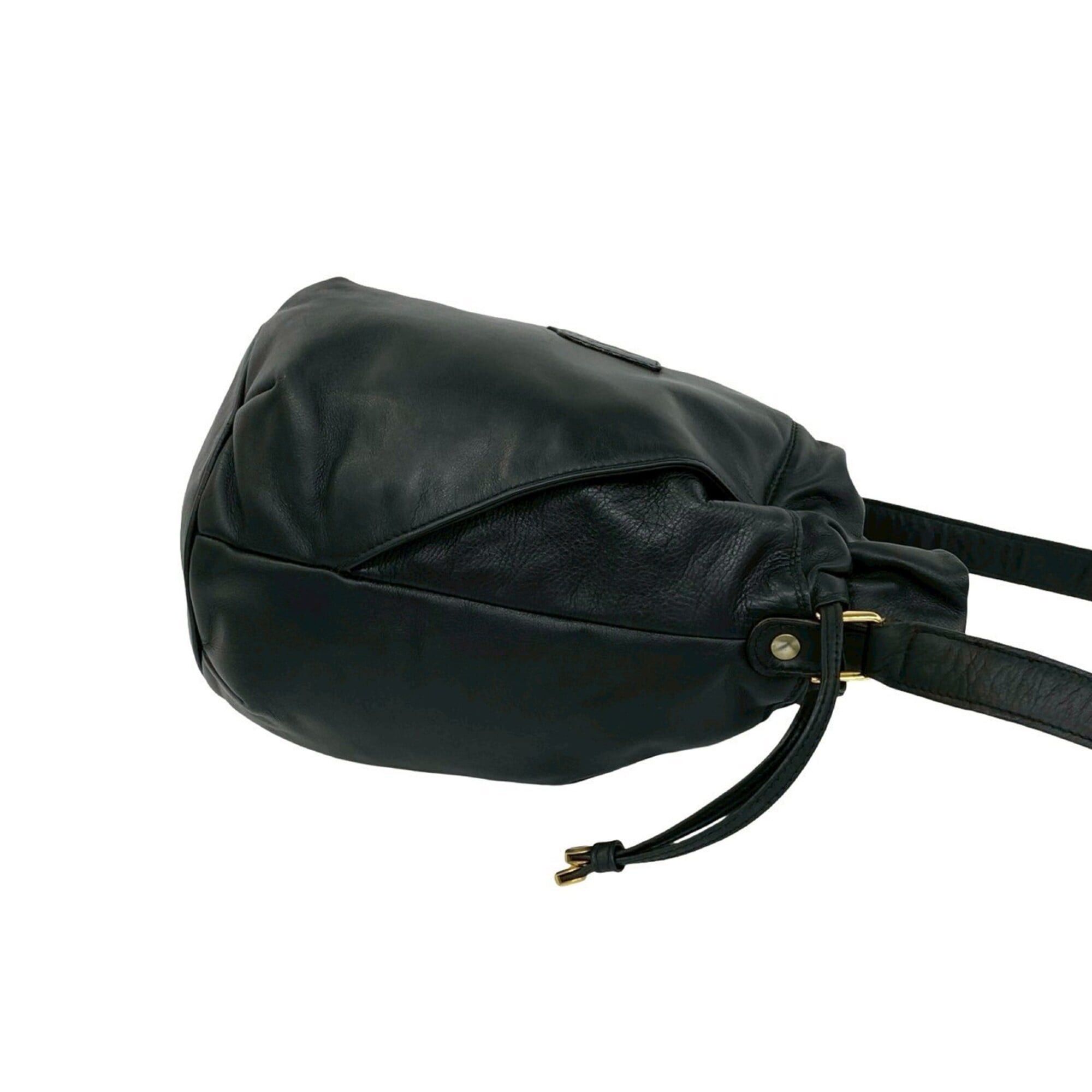 Celine CELINE Vintage Triomphe Logo Leather Drawstring Semi-One Shoulder Bag Tote Black 34001 Size ONE SIZE - 6 Thumbnail