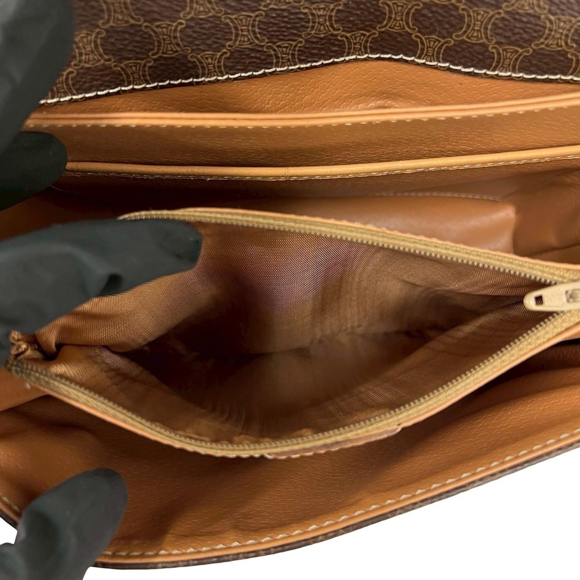 Celine CELINE Vintage Macadam Blazon Triomphe Logo Pattern Leather Shoulder Bag, Brown, 36300 Size ONE SIZE - 10 Thumbnail