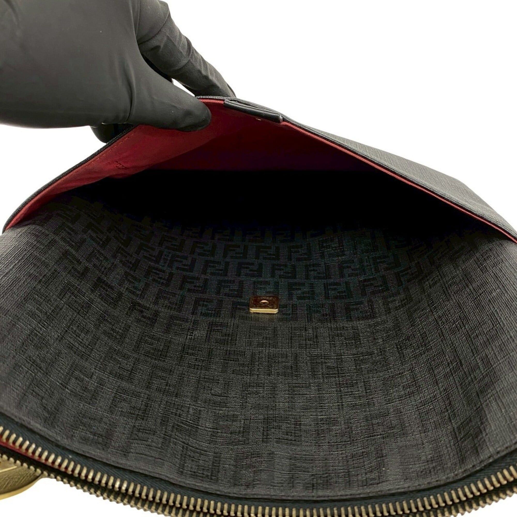Fendi FENDI Zucchino FF Pattern Logo Hardware Leather Shoulder Bag Sacoche Body Black 69778 Size ONE SIZE - 10 Thumbnail
