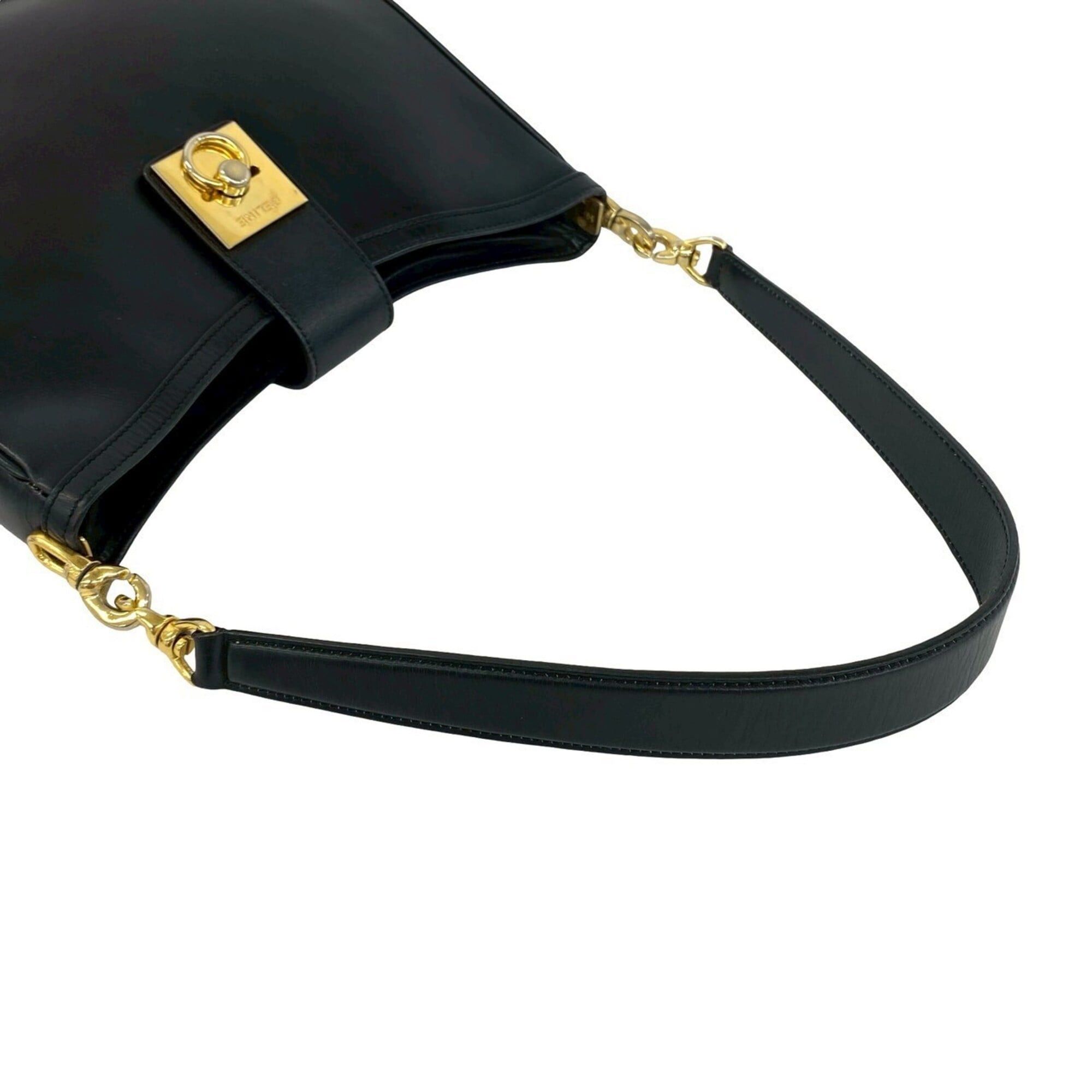 Celine CELINE Vintage Ring Hardware Logo Calf Leather Semi-Shoulder Tote Bag Black 39252 Size ONE SIZE - 4 Thumbnail