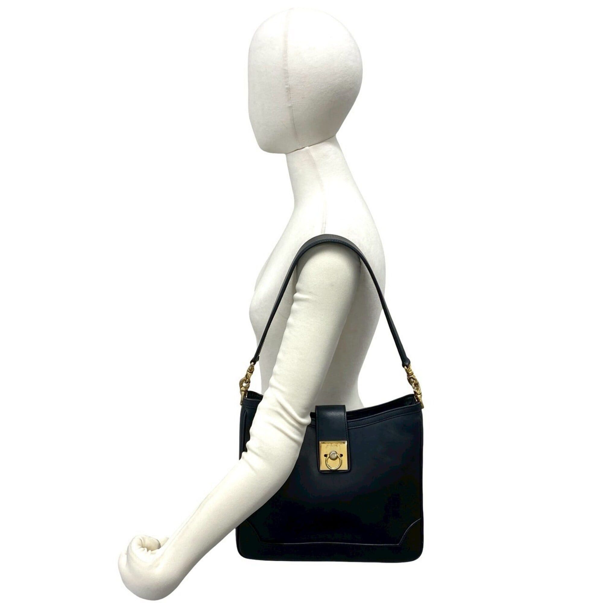 Celine CELINE Vintage Ring Hardware Logo Calf Leather Semi-Shoulder Tote Bag Black 39252 Size ONE SIZE - 2 Thumbnail