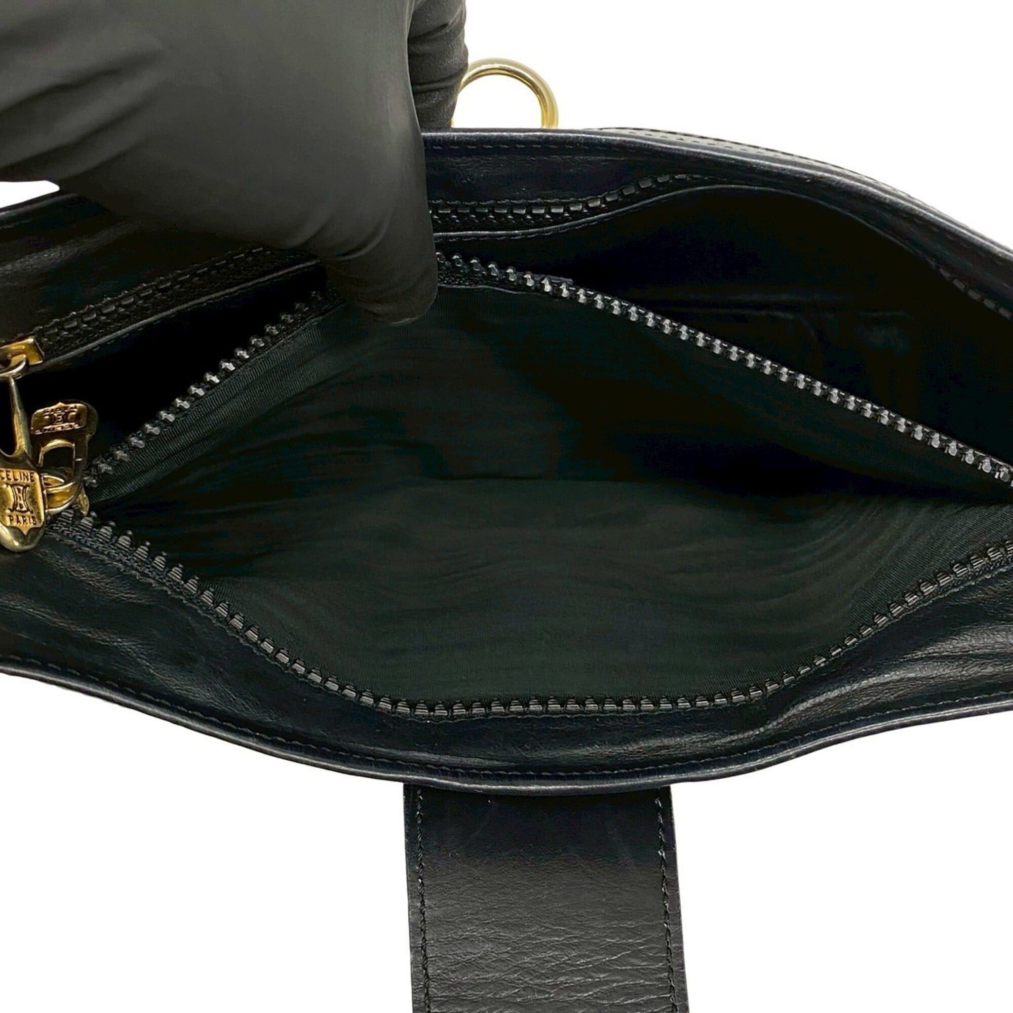 Celine CELINE Vintage Ring Hardware Logo Calf Leather Semi-Shoulder Tote Bag Black 39252 Size ONE SIZE - 10 Thumbnail