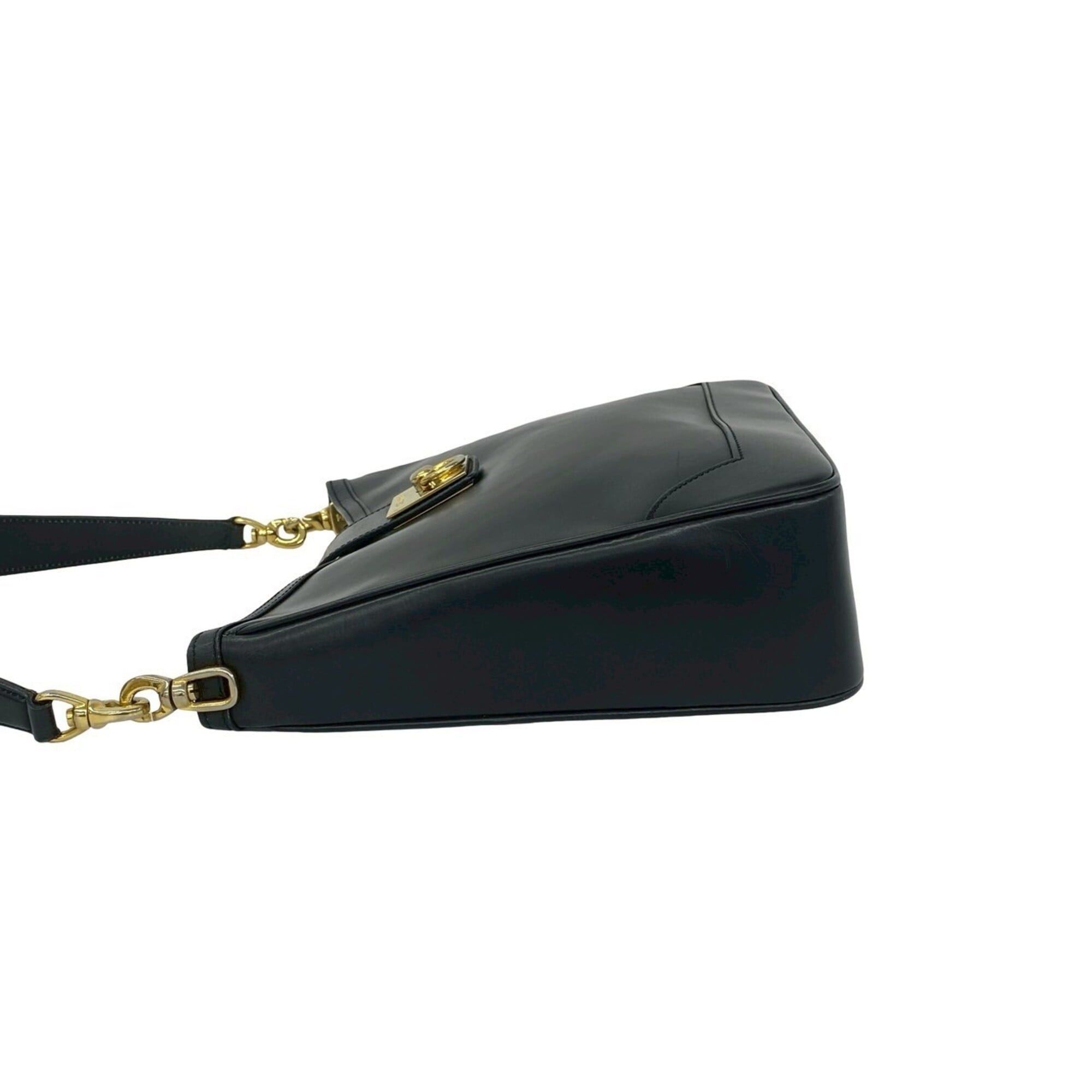 Celine CELINE Vintage Ring Hardware Logo Calf Leather Semi-Shoulder Tote Bag Black 39252 Size ONE SIZE - 5 Thumbnail