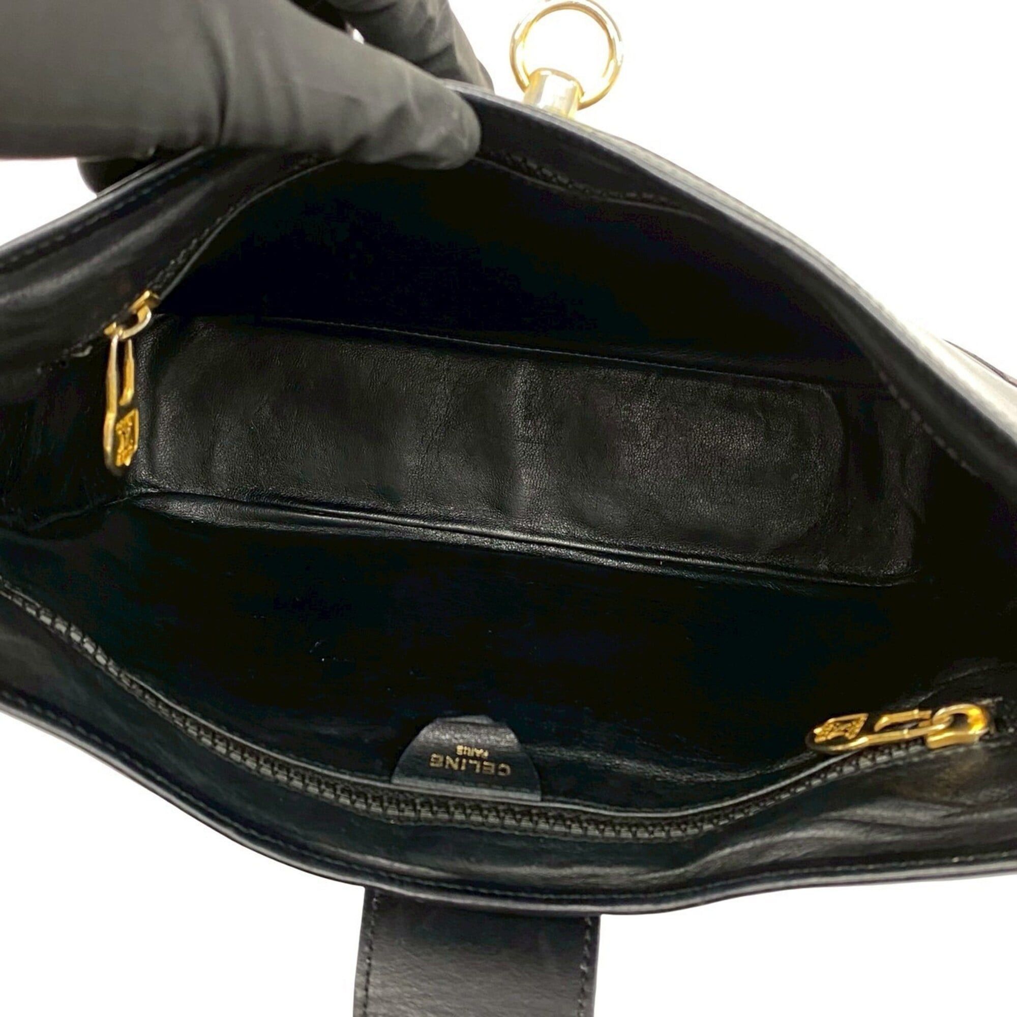 Celine CELINE Vintage Ring Hardware Logo Calf Leather Semi-Shoulder Tote Bag Black 39252 Size ONE SIZE - 9 Thumbnail