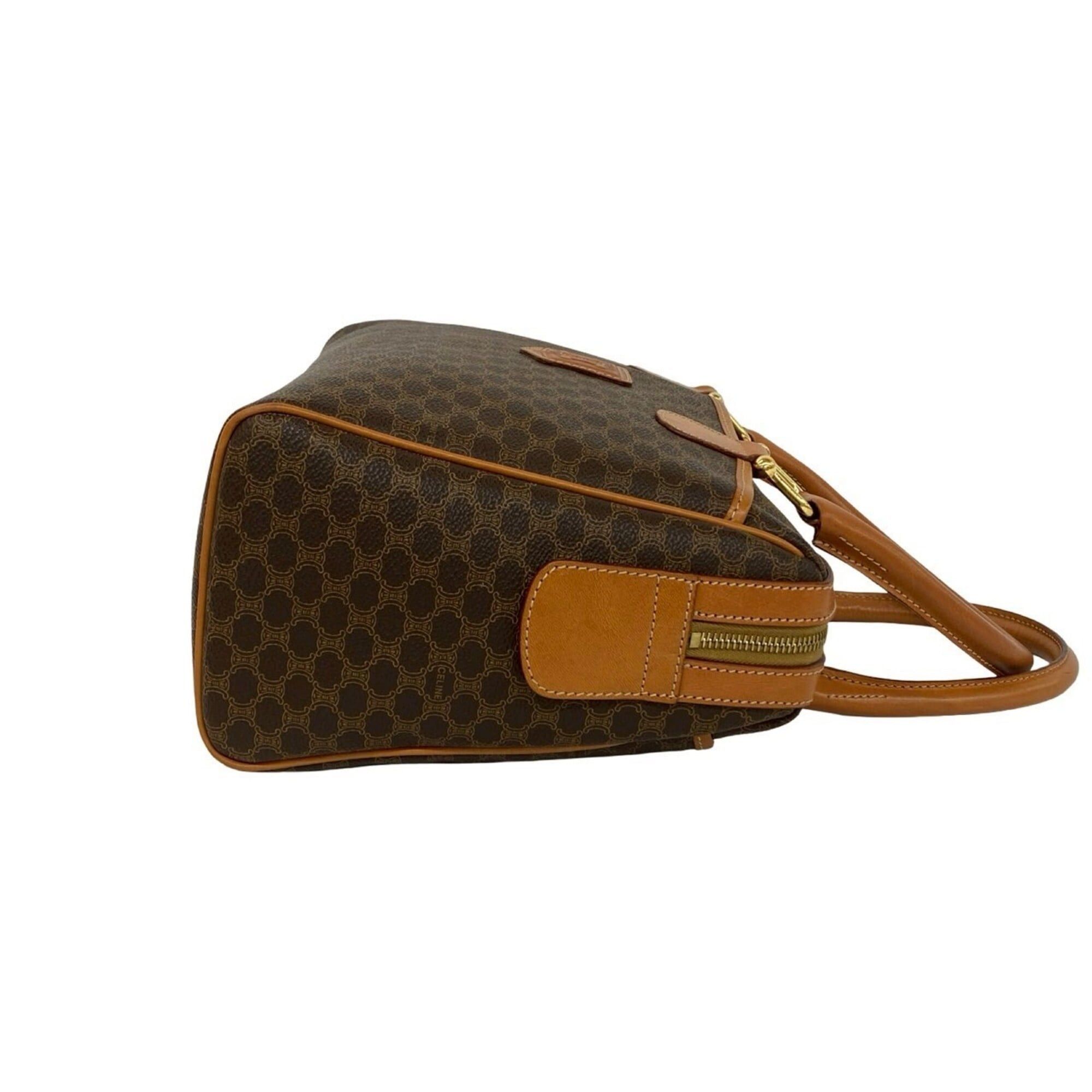 Celine CELINE Vintage Macadam Blazon Pattern Logo Leather Handbag Boston Bag Brown 84090 Size ONE SIZE - 6 Thumbnail