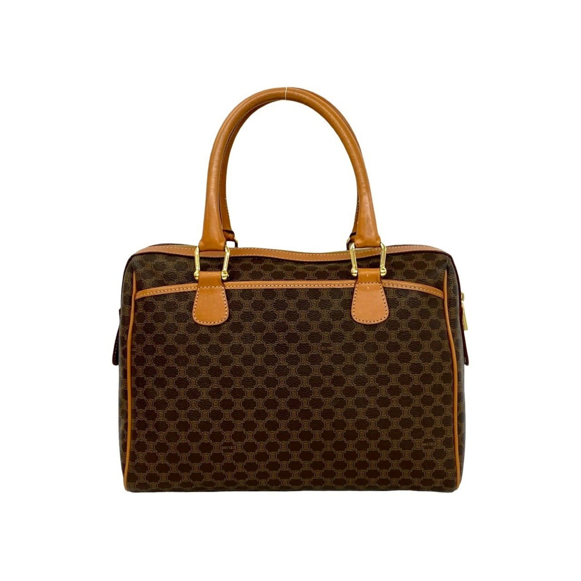 Celine CELINE Vintage Macadam Blazon Pattern Logo Leather Handbag Boston Bag Brown 84090 Size ONE SIZE - 3 Thumbnail