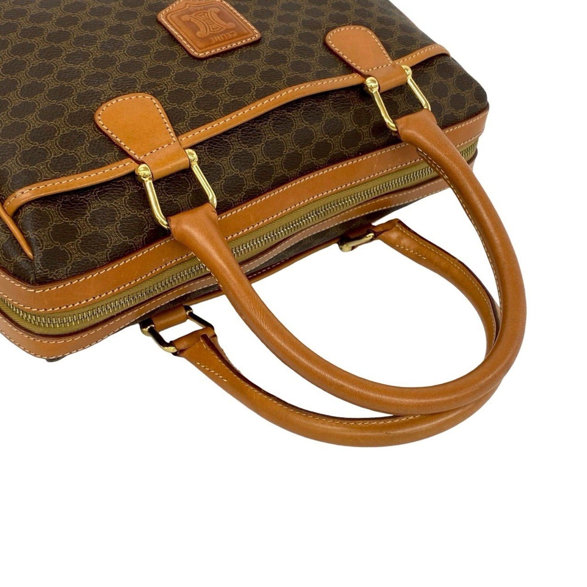 Celine CELINE Vintage Macadam Blazon Pattern Logo Leather Handbag Boston Bag Brown 84090 Size ONE SIZE - 4 Thumbnail