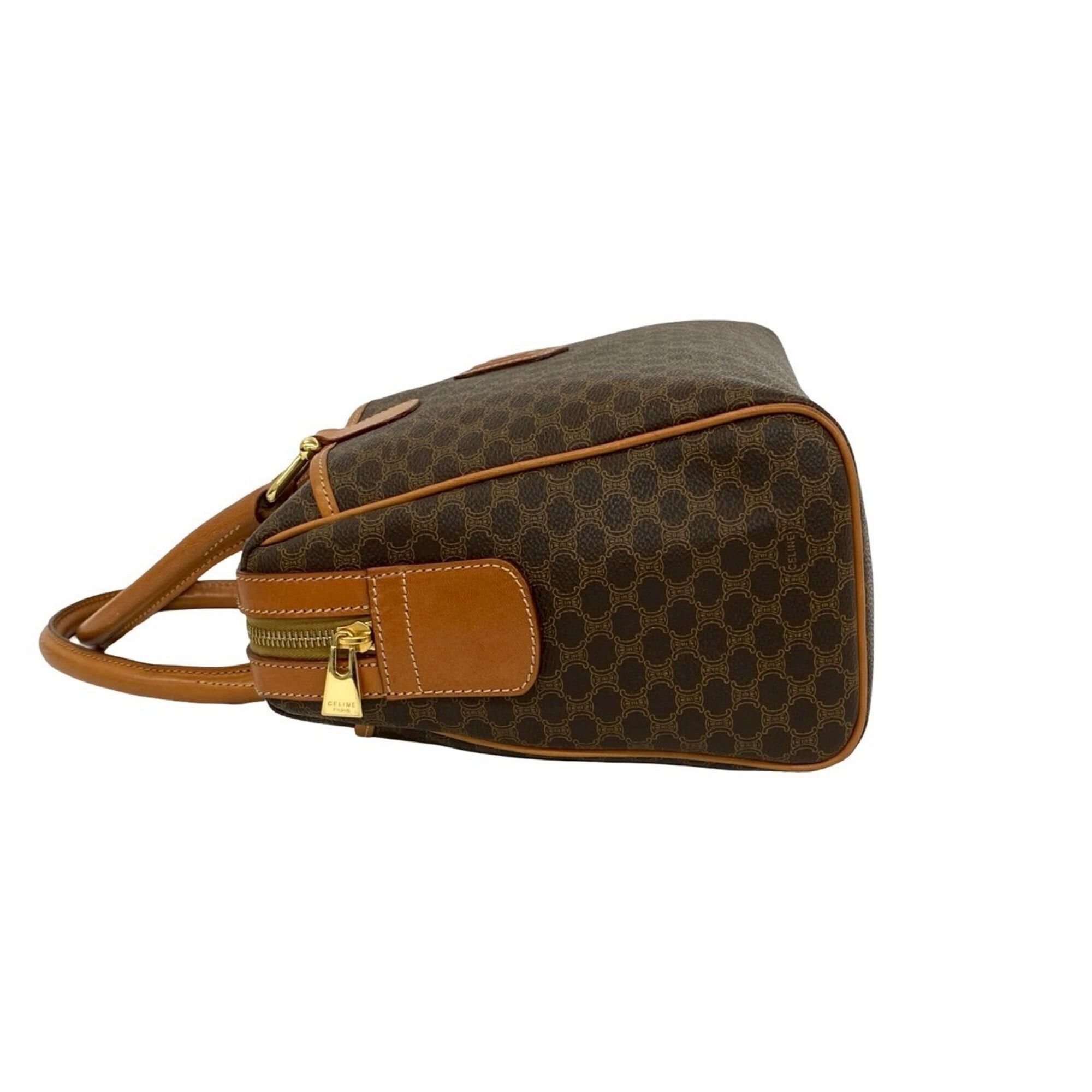 Celine CELINE Vintage Macadam Blazon Pattern Logo Leather Handbag Boston Bag Brown 84090 Size ONE SIZE - 5 Thumbnail