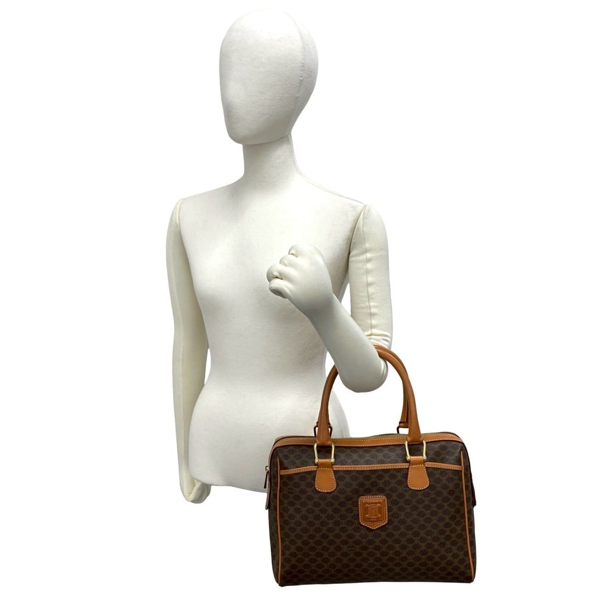 Celine CELINE Vintage Macadam Blazon Pattern Logo Leather Handbag Boston Bag Brown 84090 Size ONE SIZE - 2 Thumbnail