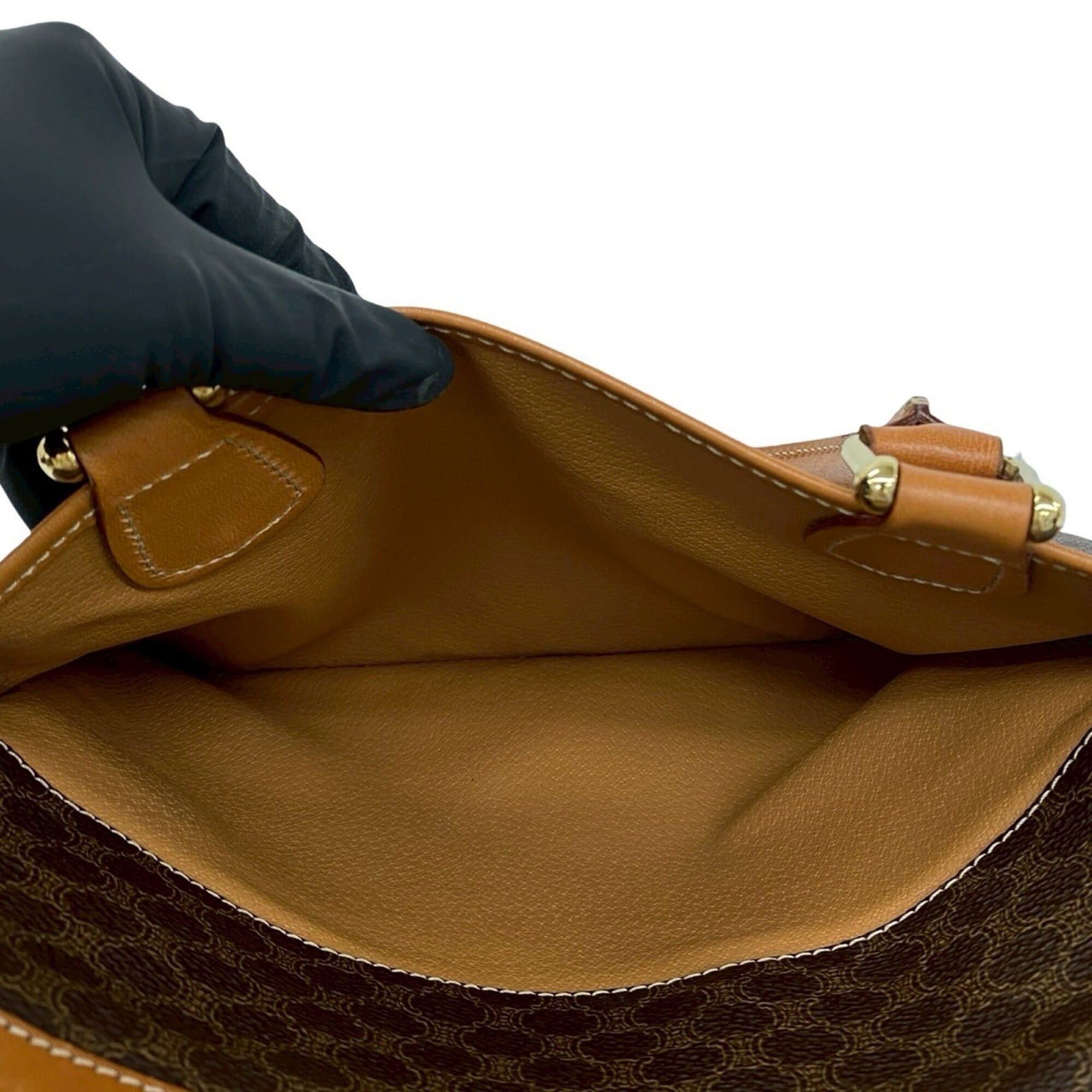 Celine CELINE Vintage Macadam Blazon Pattern Logo Leather Handbag Boston Bag Brown 84090 Size ONE SIZE - 10 Thumbnail