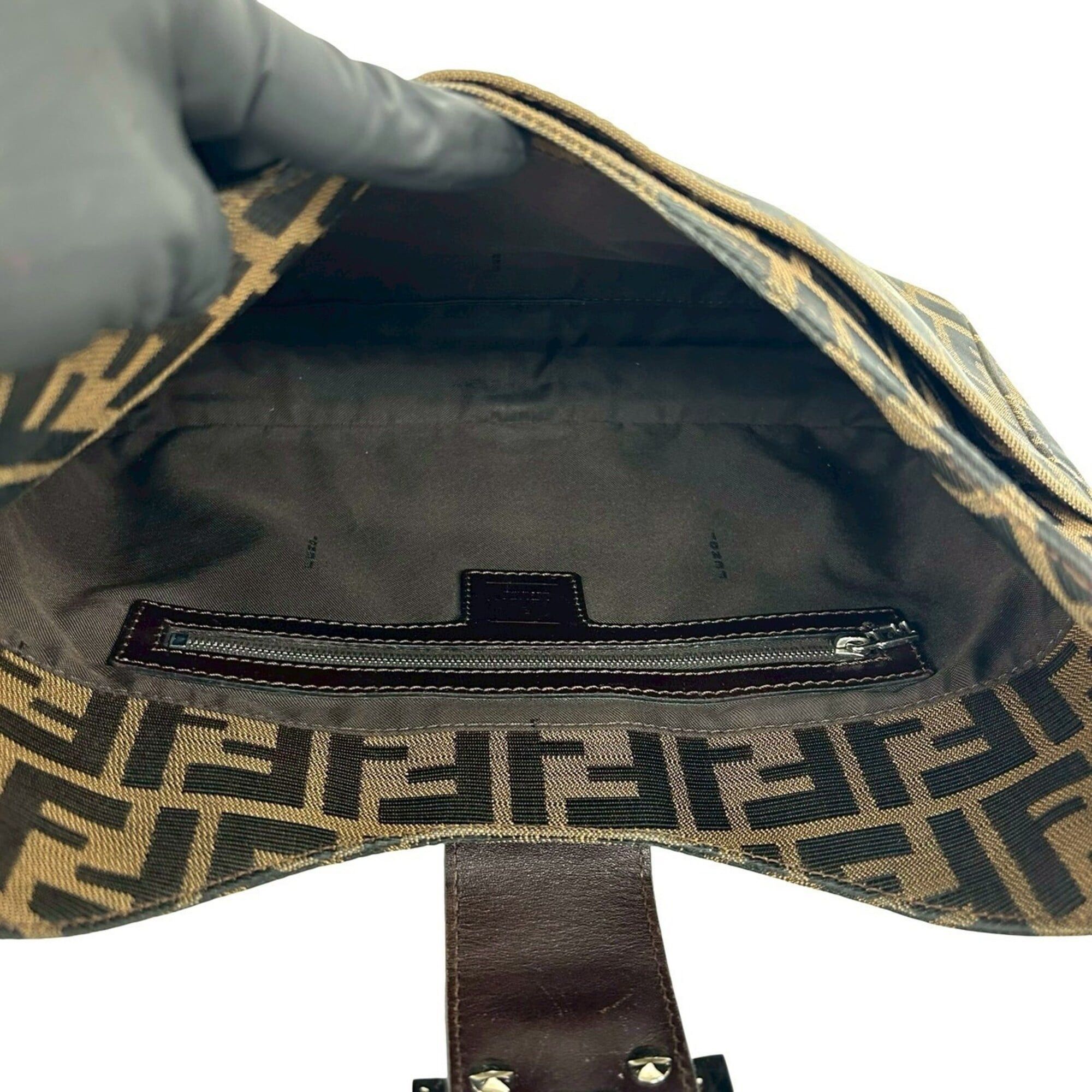 Fendi FENDI Vintage Zucca FF Pattern Logo Hardware Canvas Leather Semi One Shoulder Bag Brown 21878 Size ONE SIZE - 9 Thumbnail