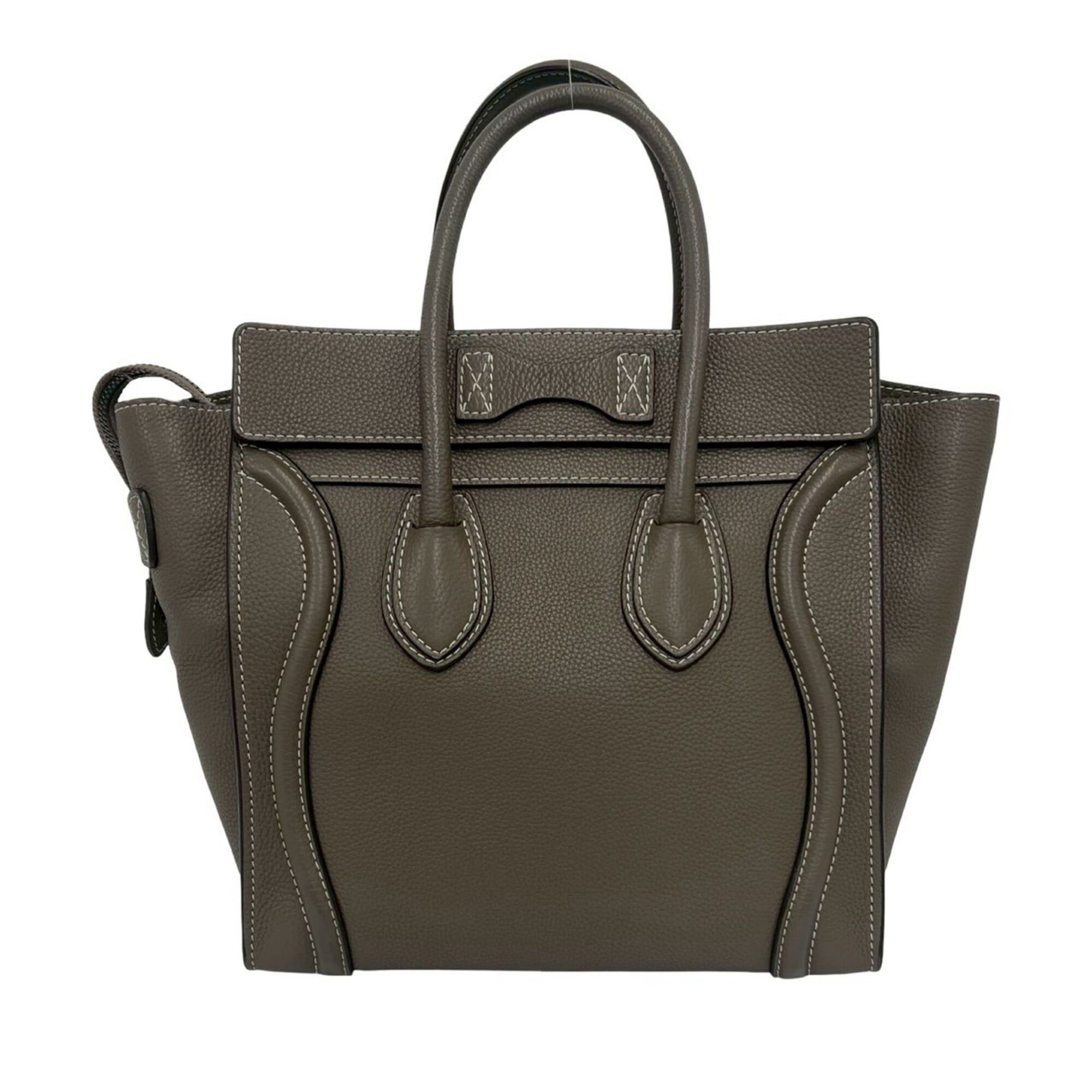 Celine CELINE Luggage Micro Shopper Drummed Calf Leather Handbag Tote Bag Greige 90288 Size ONE SIZE - 3 Thumbnail
