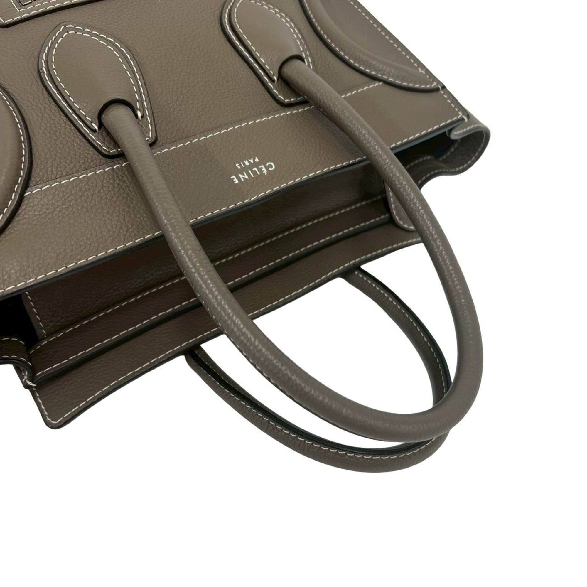 Celine CELINE Luggage Micro Shopper Drummed Calf Leather Handbag Tote Bag Greige 90288 Size ONE SIZE - 4 Thumbnail