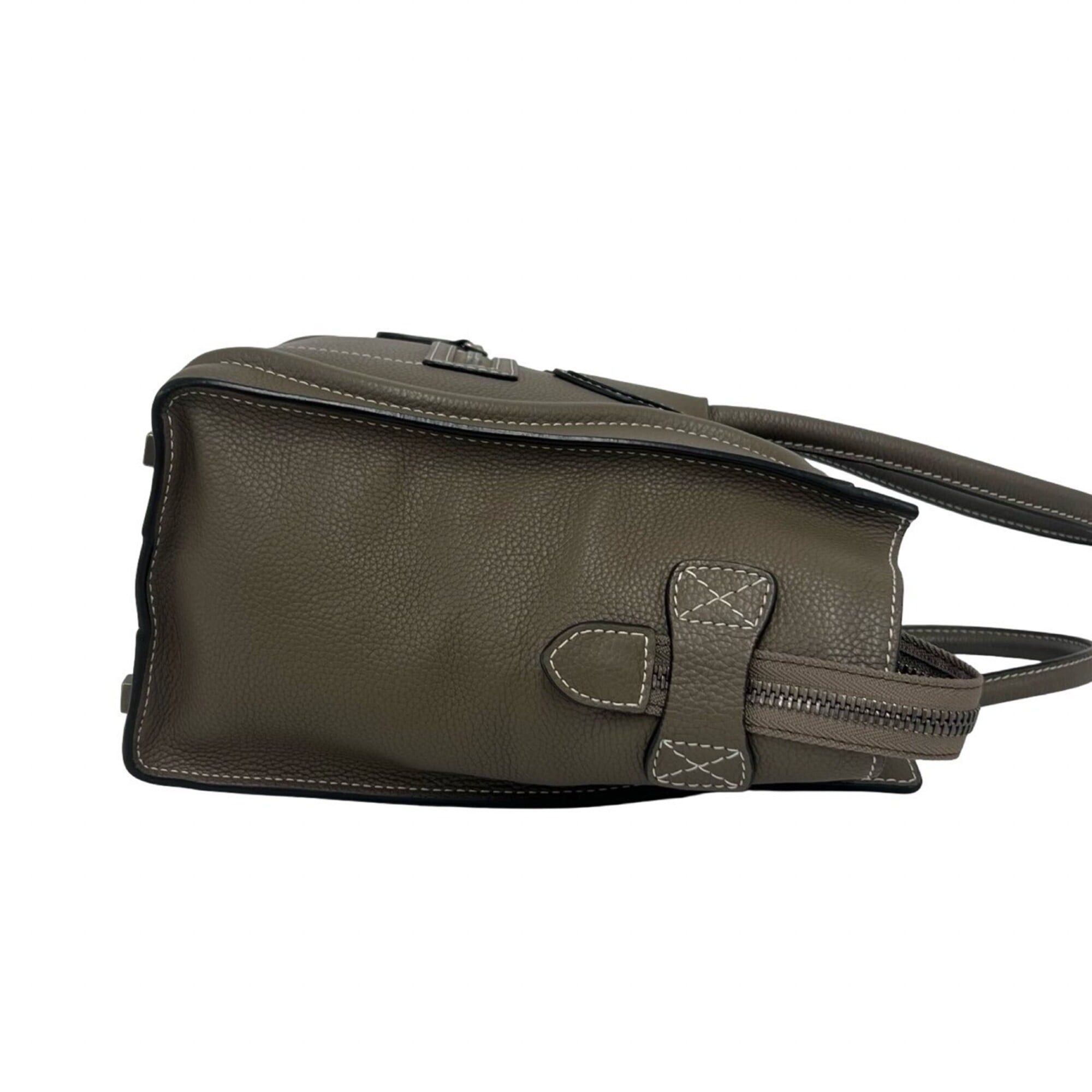 Celine CELINE Luggage Micro Shopper Drummed Calf Leather Handbag Tote Bag Greige 90288 Size ONE SIZE - 6 Thumbnail