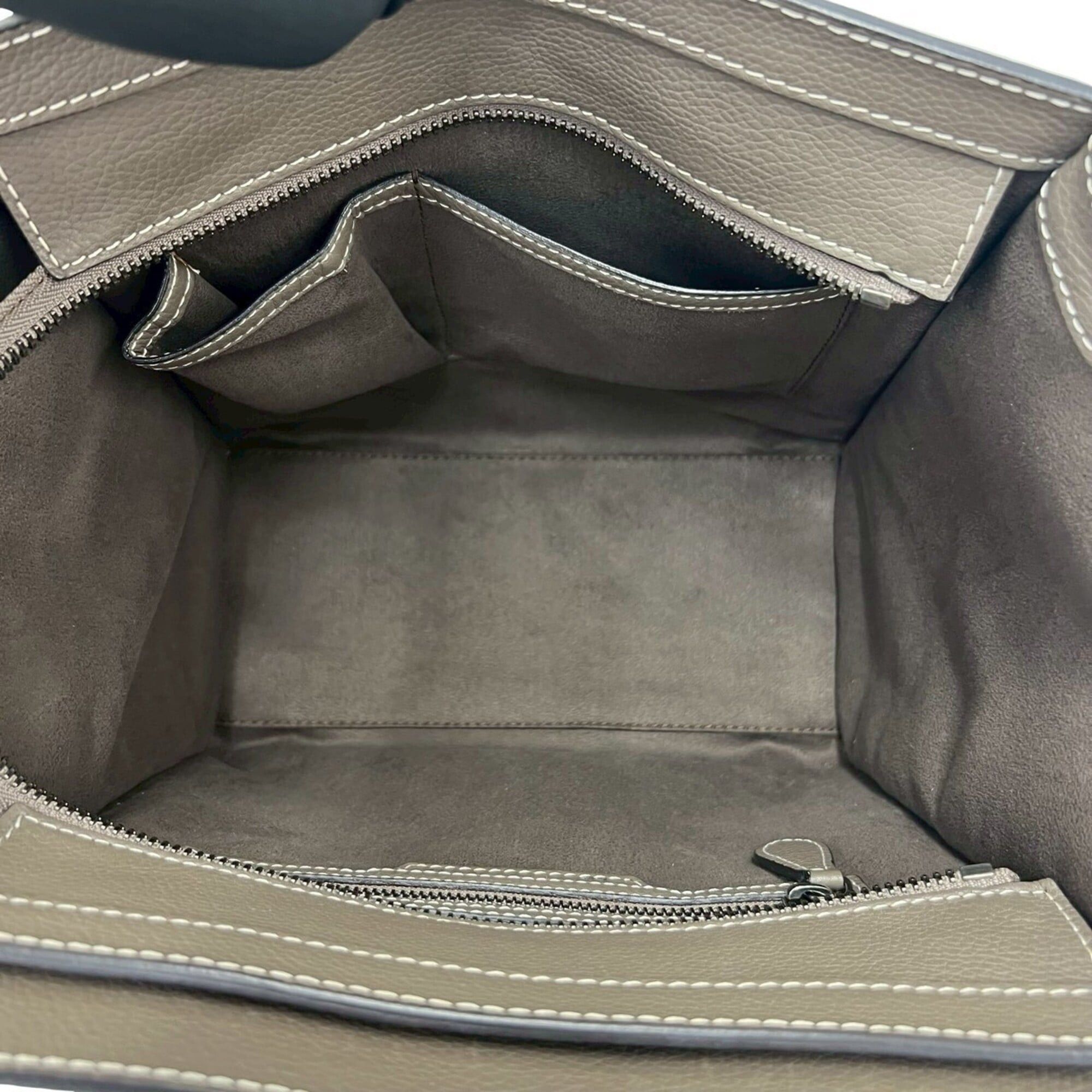Celine CELINE Luggage Micro Shopper Drummed Calf Leather Handbag Tote Bag Greige 90288 Size ONE SIZE - 8 Thumbnail