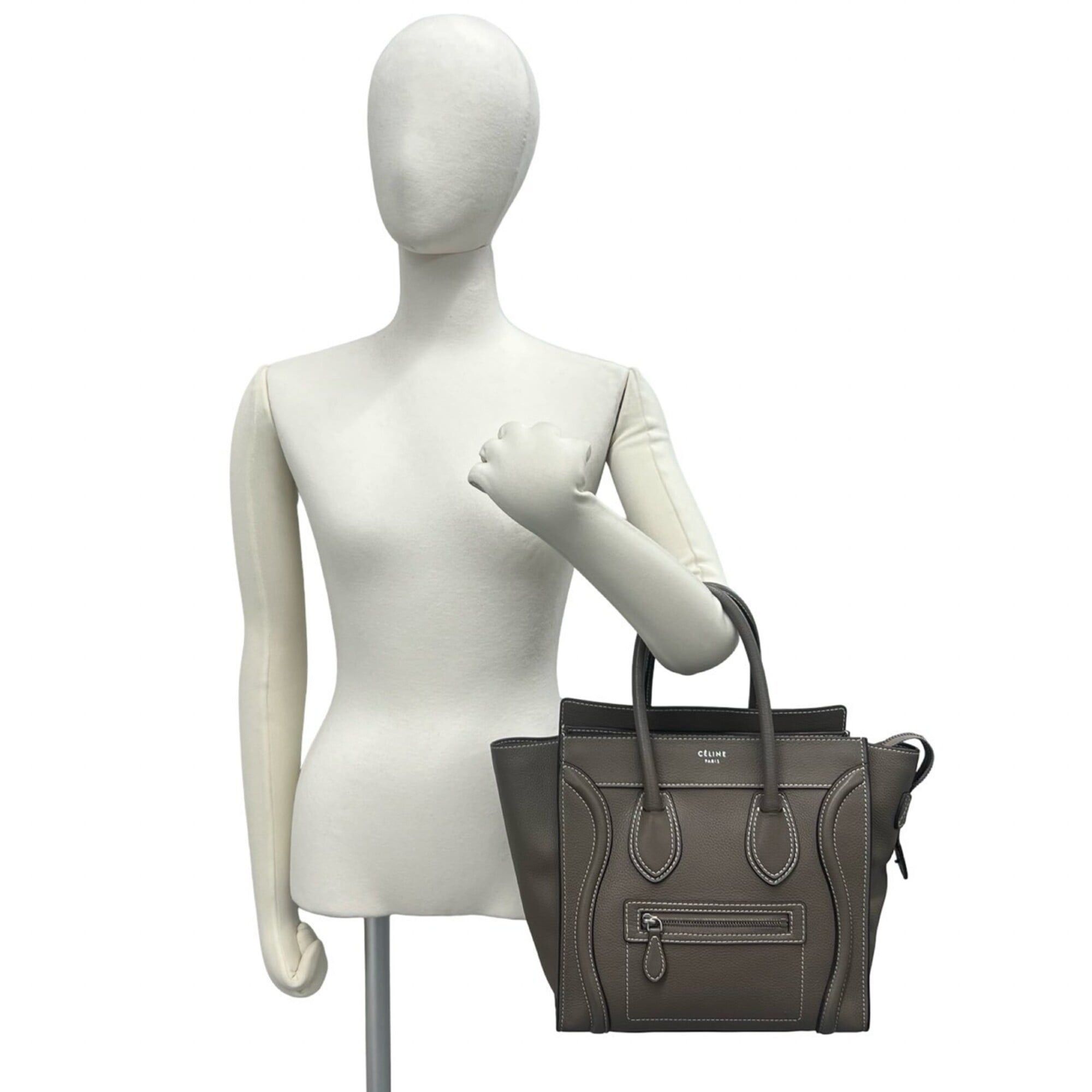 Celine CELINE Luggage Micro Shopper Drummed Calf Leather Handbag Tote Bag Greige 90288 Size ONE SIZE - 2 Thumbnail