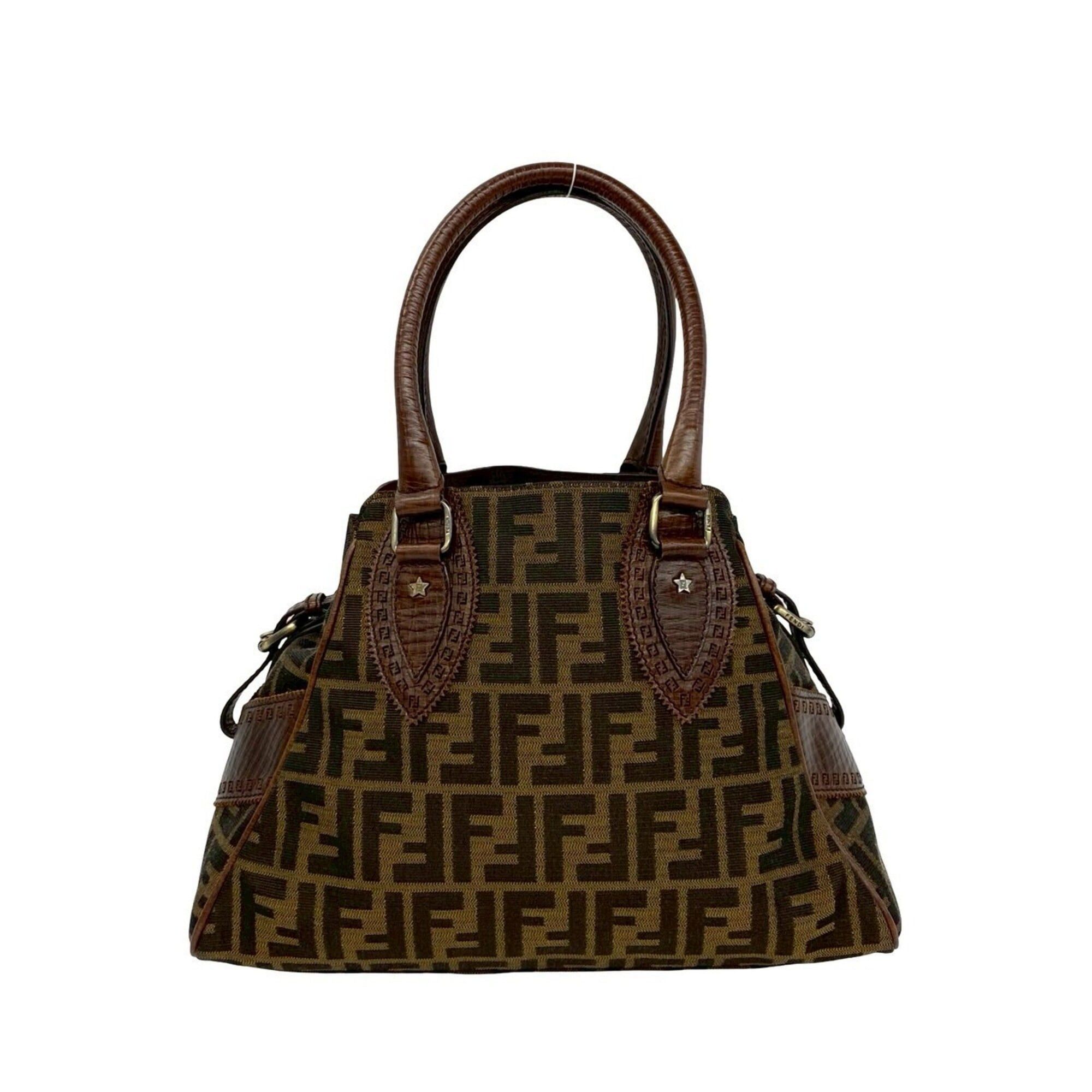 Fendi FENDI Zucca FF pattern logo hardware canvas leather genuine handbag mini tote bag brown 22186 Size ONE SIZE - 3 Thumbnail
